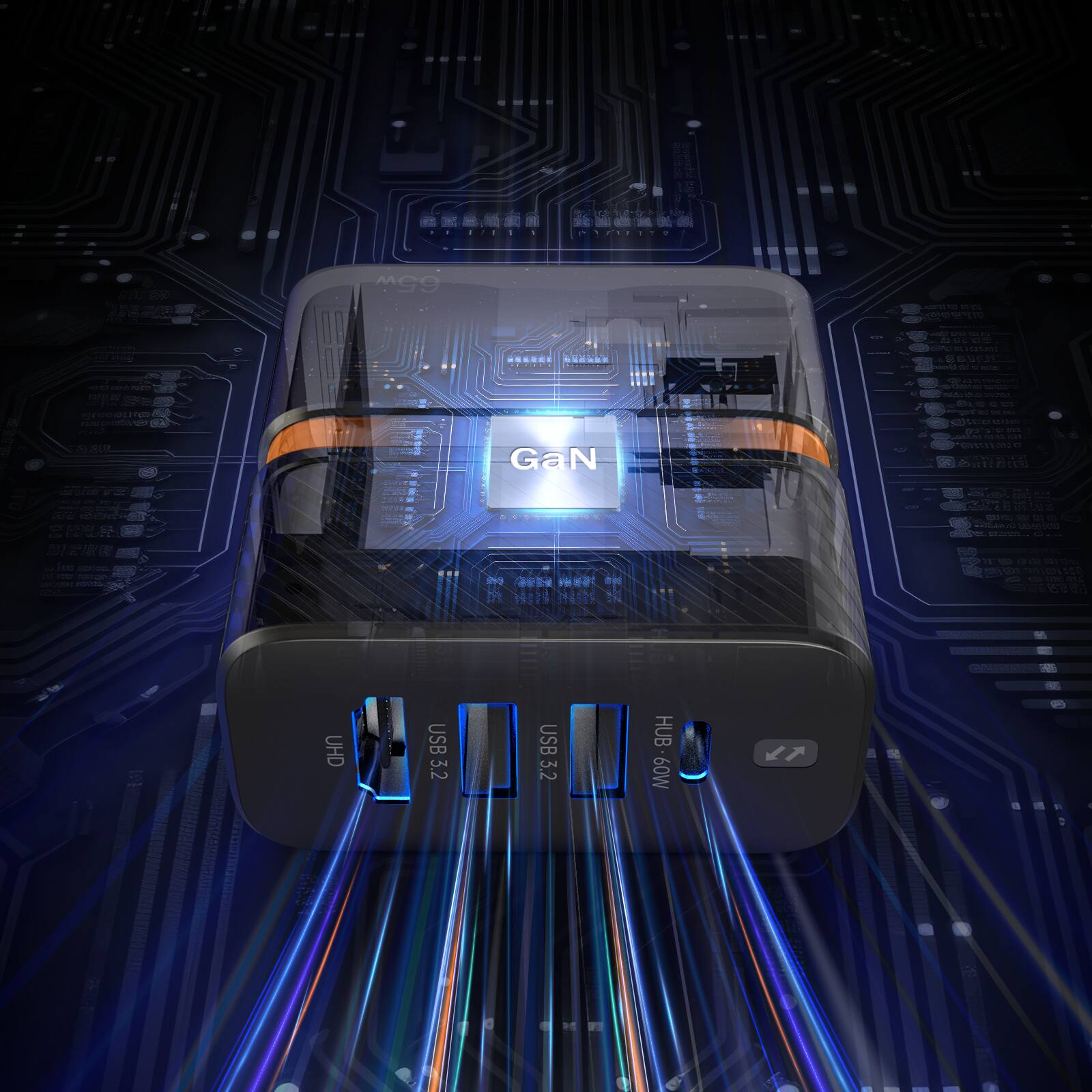 The text on the image reads: "GaN USB 3.2 HUB-60W L7 A".