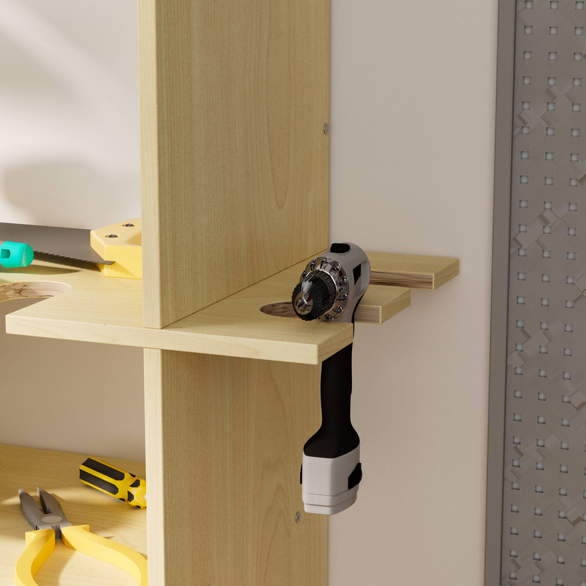 Alt View 10. Famapy - Garage Tool Storage Cabinet with Power Tool Organizer, 4-Tier Workshop Shelving for Circular Saw, Hand Tools & Parts - Wooden.