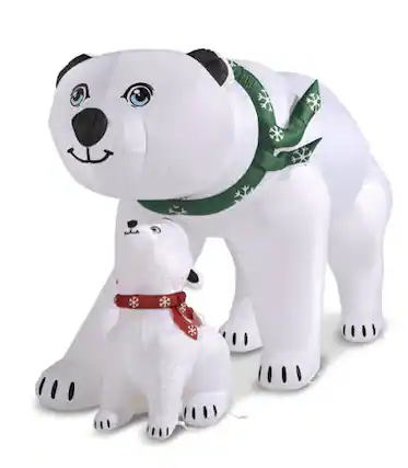 Front. World Trade - 16' Animated Inflatable Polar Bear Mother & Cub lightshow - White.