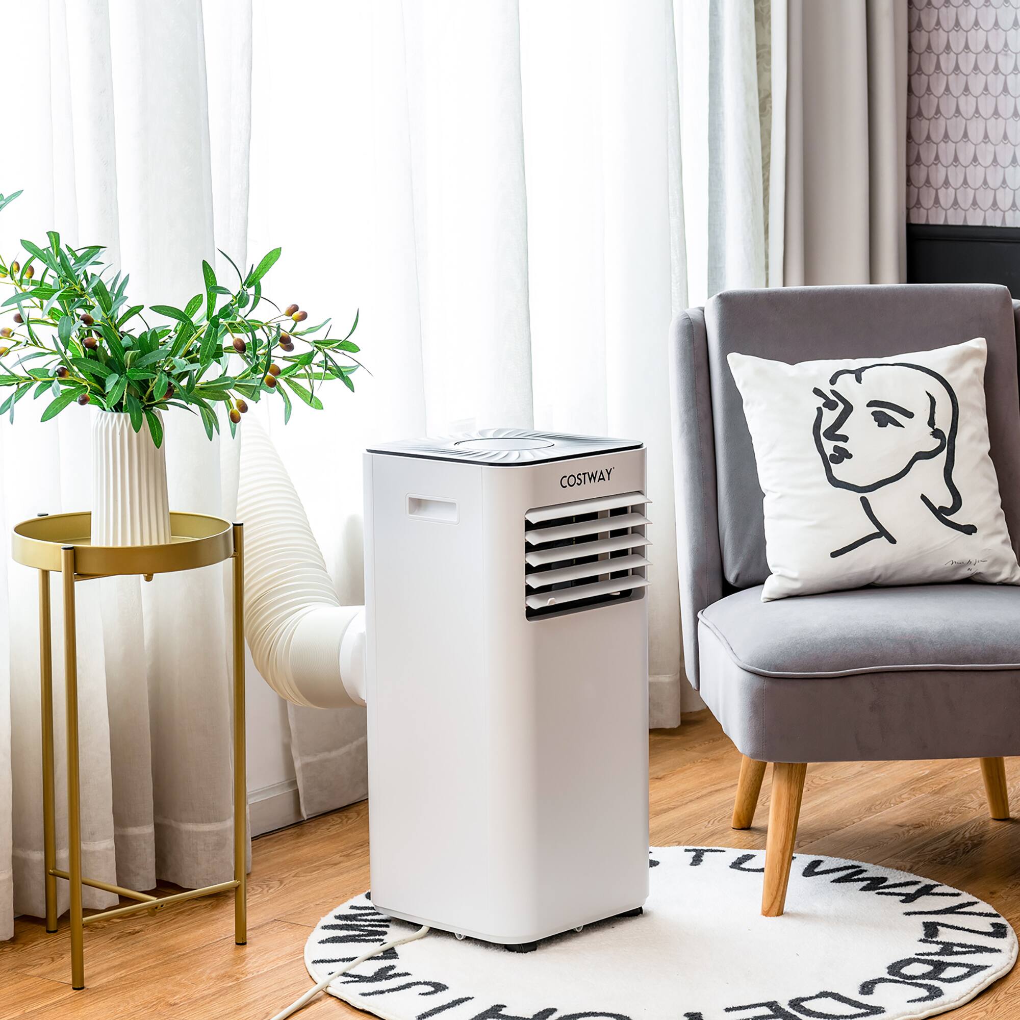 Angle. Costway - Portable Air Conditioner Cools up to 300 sq.ft 6000 BTU (10000 BTU ASHRAE) Evaporative Air Cooler Dehumidifier - White.