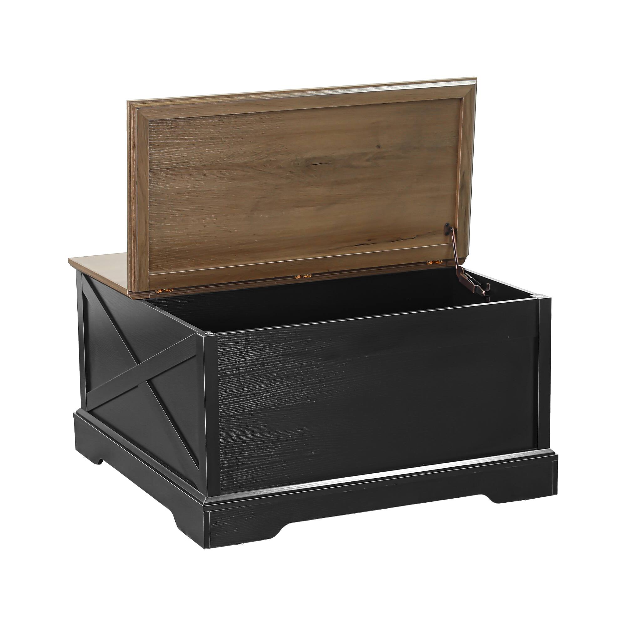 Alt View 3. Ihomeadore - 31.5" Farmhouse Wood Square Lift-Top Coffee Table with Sliding Barn Door and Storage - Black.