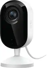 Front. Arlo - Essential Indoor Security Camera 2K (3rd Gen, 2025 Release) - Wired Plug-In Powered, Automated Privacy Shield, 1-Cam - White.