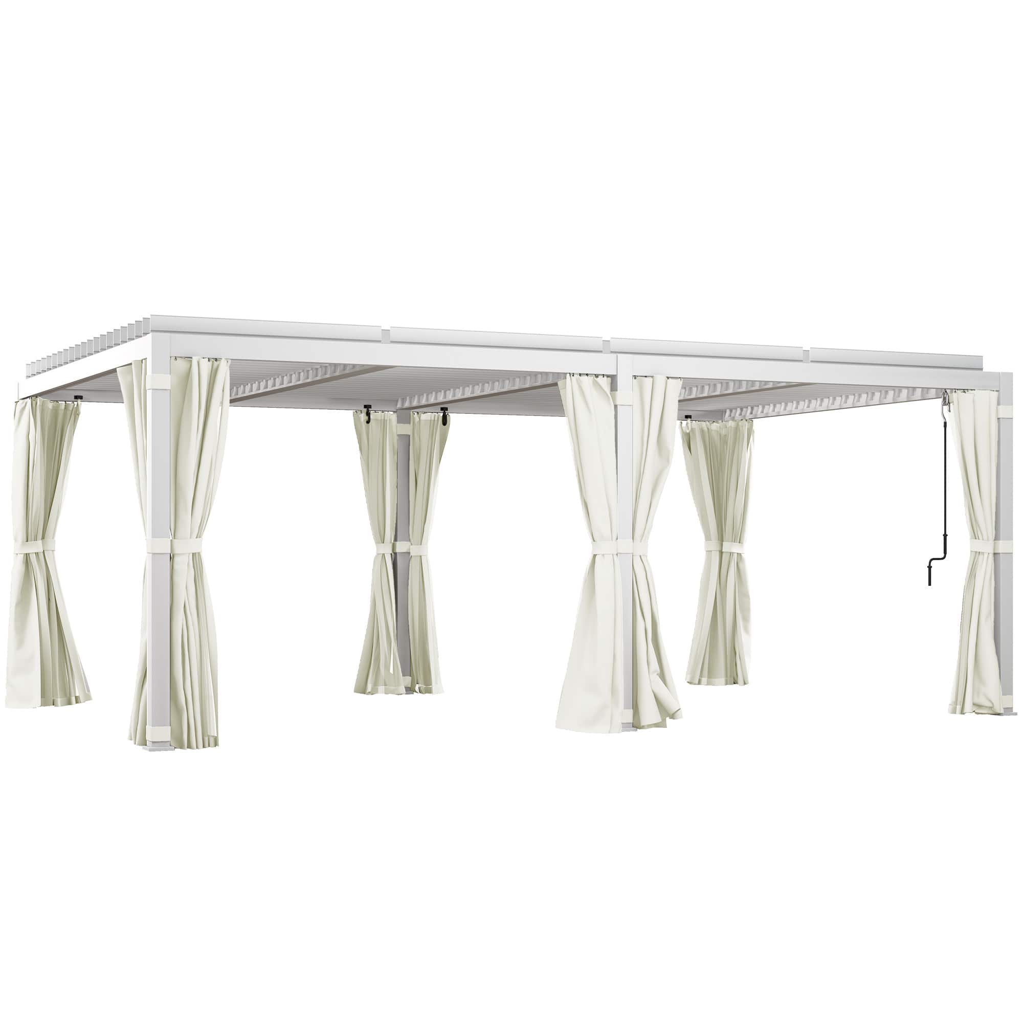 Front. Outsunny - 12' x 19' Louvered Pergola Hardtop Gazebo with Adjustable Aluminum Roof and Frame, Outdoor Pergola - White.