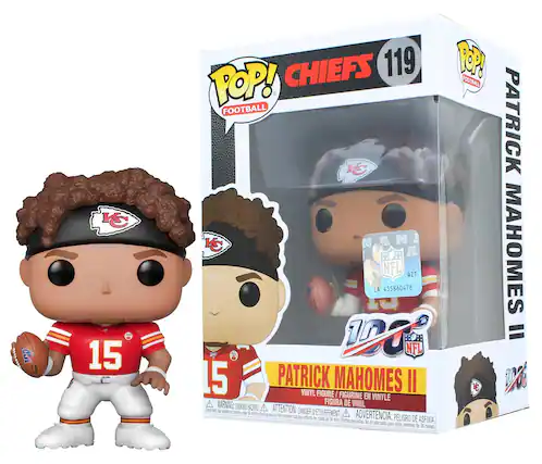 Sure, here is the corrected and grouped text from the image:
---
**Front of the Box:**
- **Top Left:** POP! FOOTBALL
- **Top Right:** PATRICK MAHOMES II
- **Top Center:** CHIEFS 119
- **Bottom:** PATRICK MAHOMES II
- **Bottom Left:** VINYL FIGURE / FIGURINE EN VINYLE / FIGURA DE VINIL
- **Bottom Right:** ATTENTION: DANGER DE TOUFFEMENT / ADVERTENCIA: PELIGRO DE ASFIXIA / WARNING: CHOKING HAZARD
**Side of the Box:**
- **Top:** POP! FOOTBALL
- **Middle:** CHIEFS 119
- **Bottom:** NFL 435860476 A QZT
**Back of the Box:**
- **Top:** POP! FOOTBALL
- **Middle:** CHIEFS 119
- **Bottom:** PATRICK MAHOMES II
- **Bottom Left:** ATTENTION: DANGER DE TOUFFEMENT / ADVERTENCIA: PELIGRO DE ASFIXIA / WARNING: CHOKING H