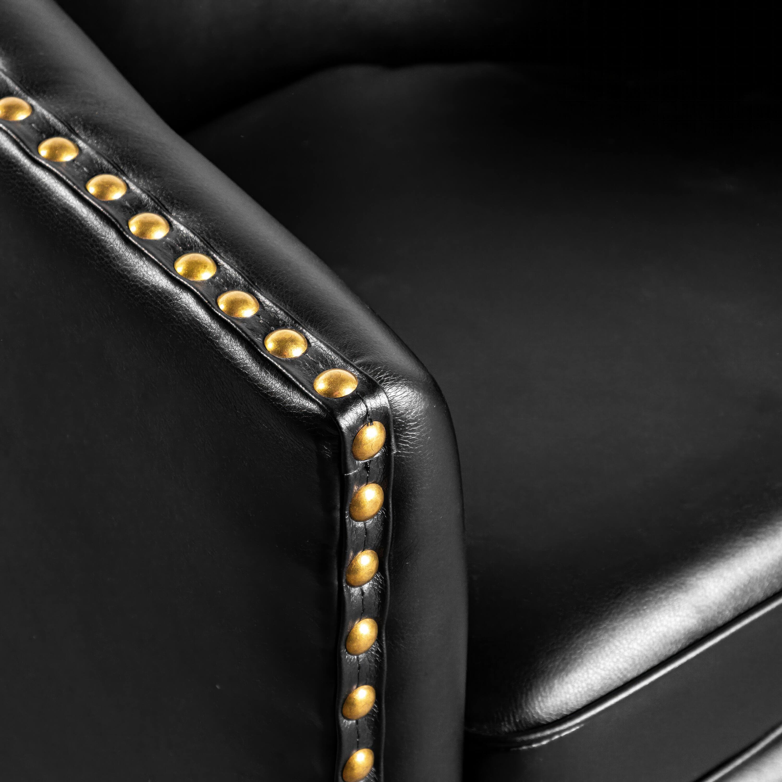 Alt View 10. Emma + Oliver - Cole Upholstered Club Style Barrel Accent Chair with 360° Swivel Vinyl Wrapped Base and Decorative Nail Head Trim - Black.