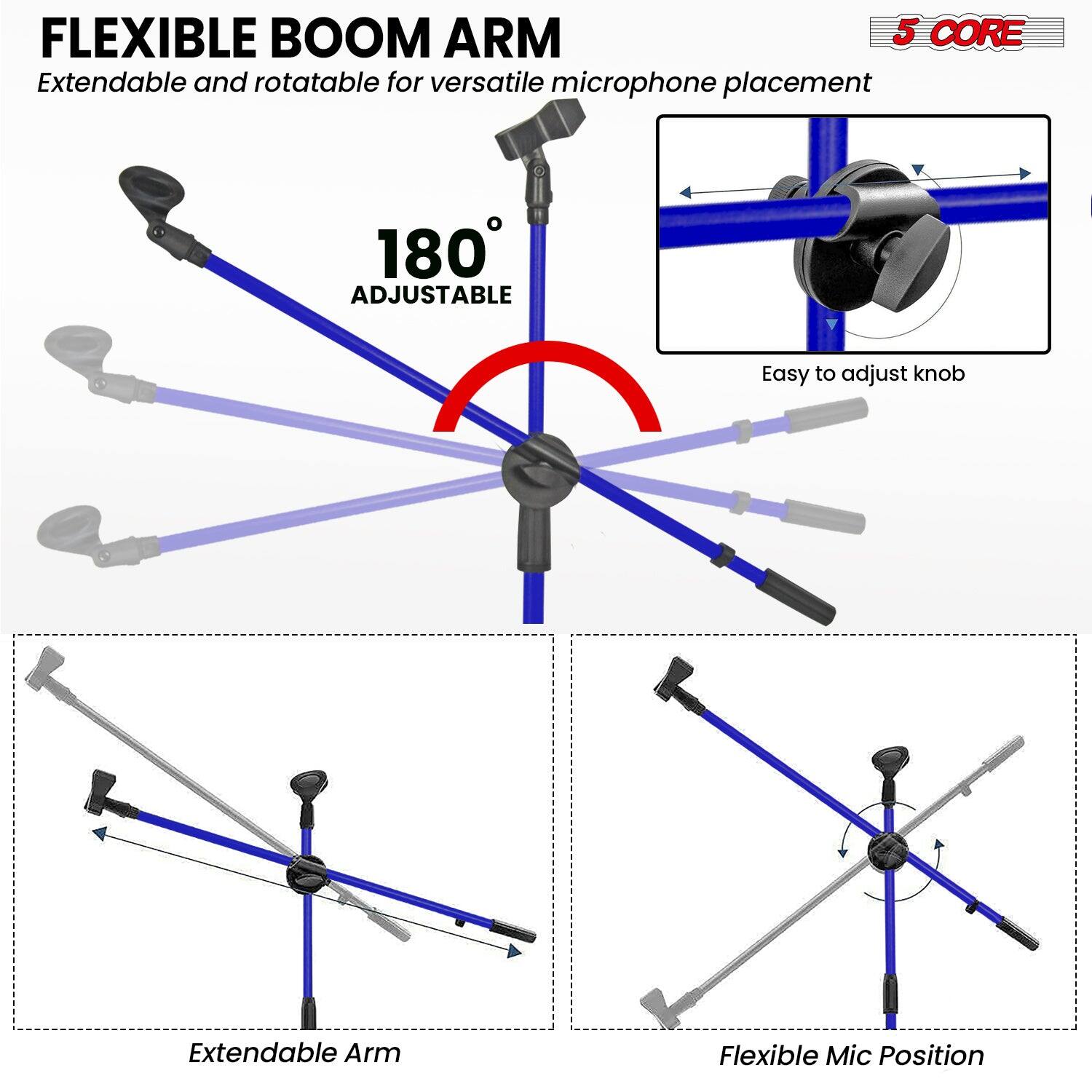 FLEXIBLE BOOM ARM 5 CORE Extendable and rotatable for versatile microphone placement 180° ADJUSTABLE Easy to adjust knob Extendable Arm Flexible Mic Position
