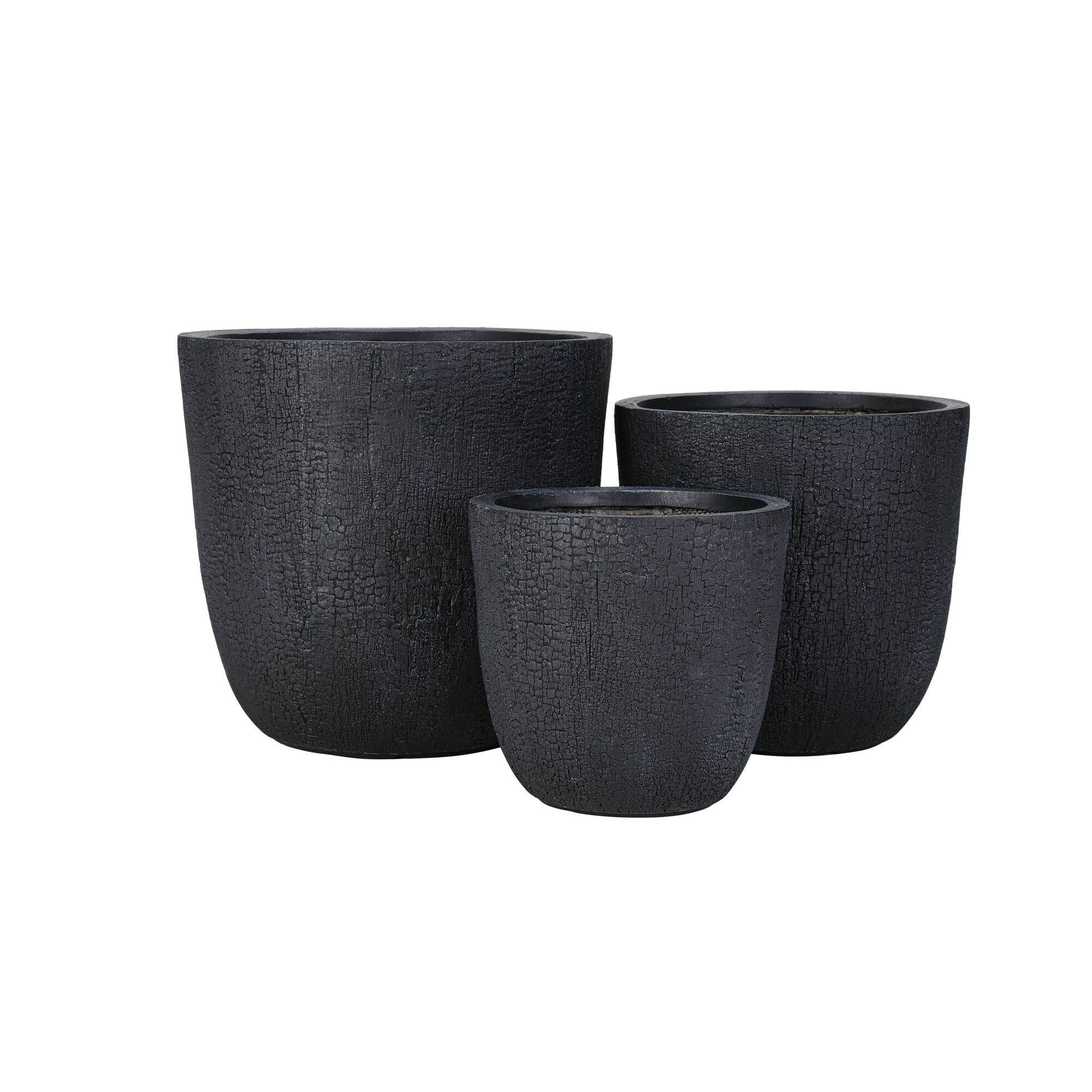 Alt View 3. Mondawe - MGO Round Stackable Planter Set with Drainage Holes and Rubber Plug,-3 Sizes (16.93"/3.78"/11.02") - Black.