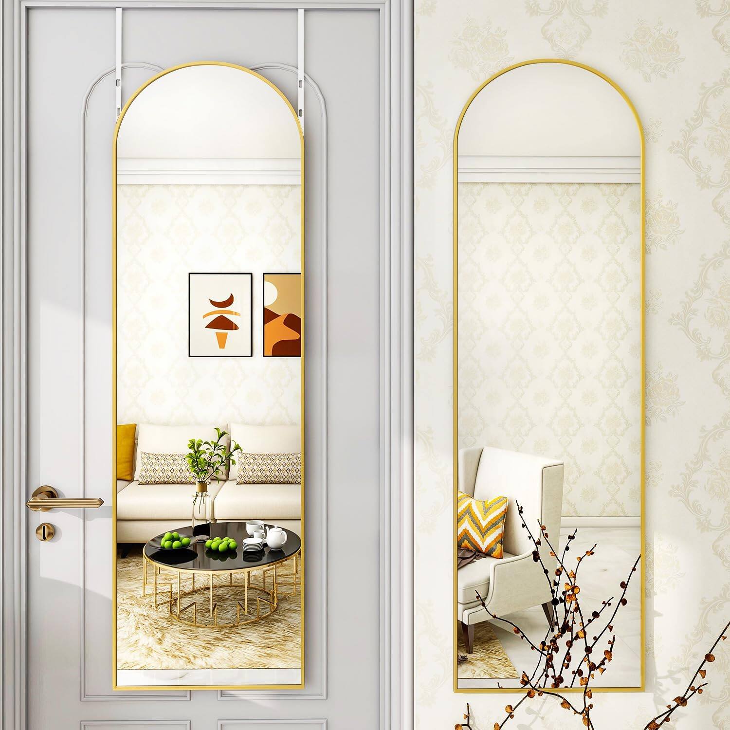 Alt View 4. Stamp n Camp - Over The Door Mirror Full Length,48"x14"Full Length Mirror for Door,Hanging Mirrors for Door,Arched Mirrors Black... - Black-r-51"L x 19"W.