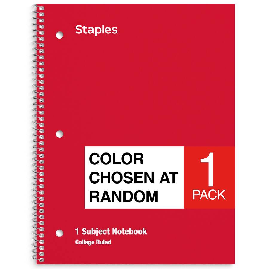 3 Color Design Random Staples 1‑Subject Notebook, 8” x 10.5”, College Ruled, 70 Sheets ...