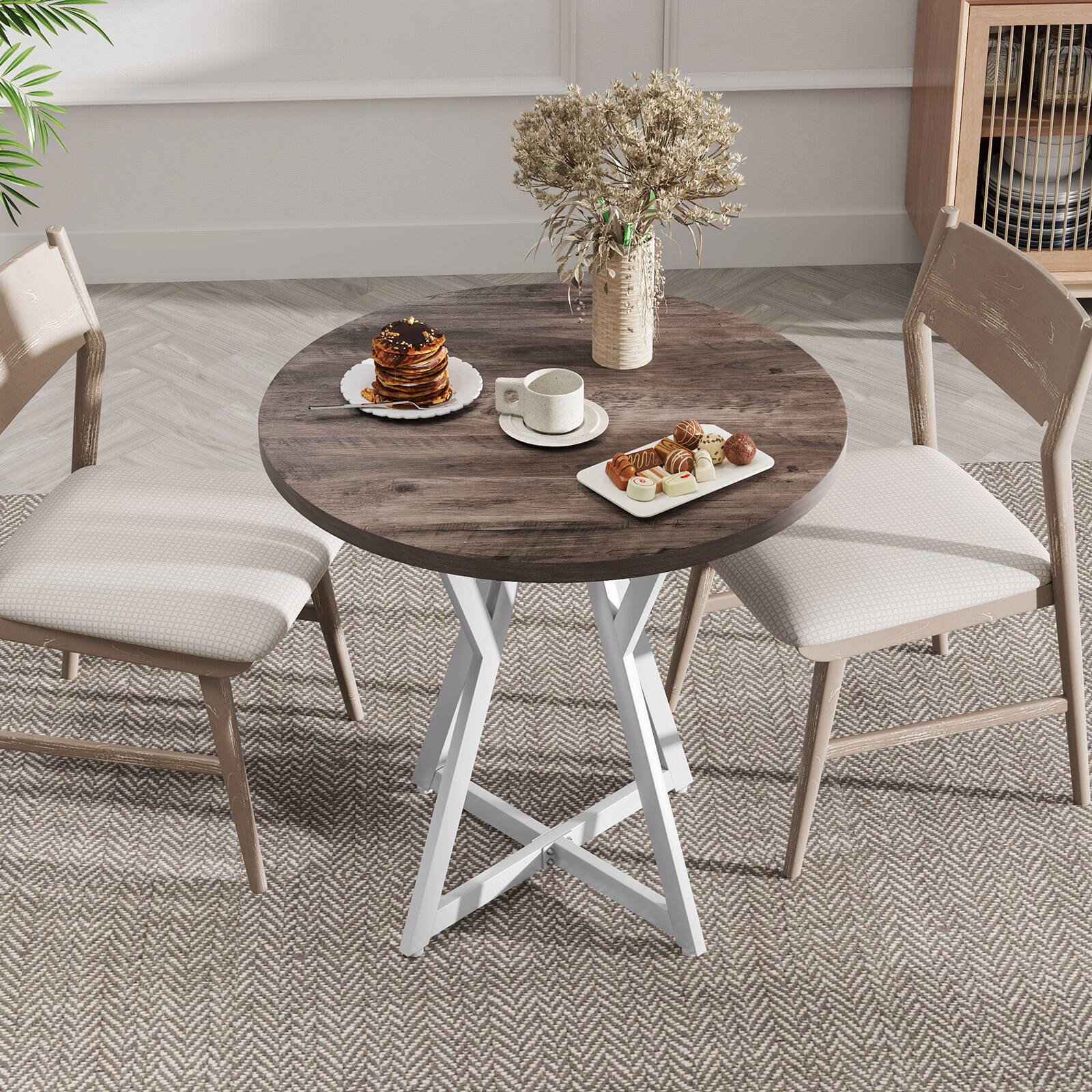 Alt View 1. Gymax - Gymax 31.5 Inch Round Dining Table for 2-4 Thick Wooden Tabletop Metal Pedestal Base - Gray.