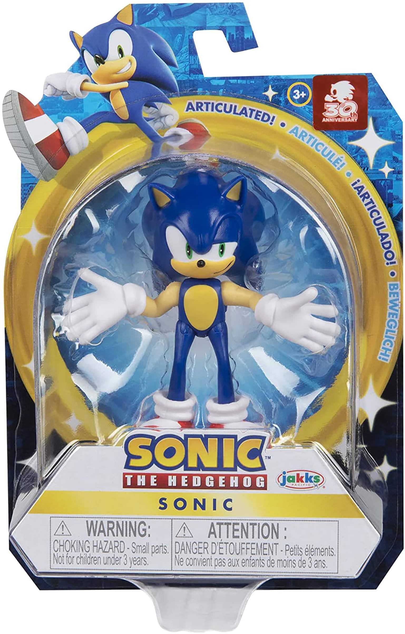 3+ ARTICULATED!  
30th ANNIVERSARY  
ARTICULADO!  
ARTICULE!  
BEWEGLICH!  

SONIC™ THE HEDGEHOG  
JAKKS PACIFIC  

WARNING: CHOKING HAZARD - Small parts. Not for children under 3 years.  
ATTENTION: DANGER D'ÉTOUFFEMENT - Petits éléments. Ne convient pas aux enfants de moins de 3 ans.