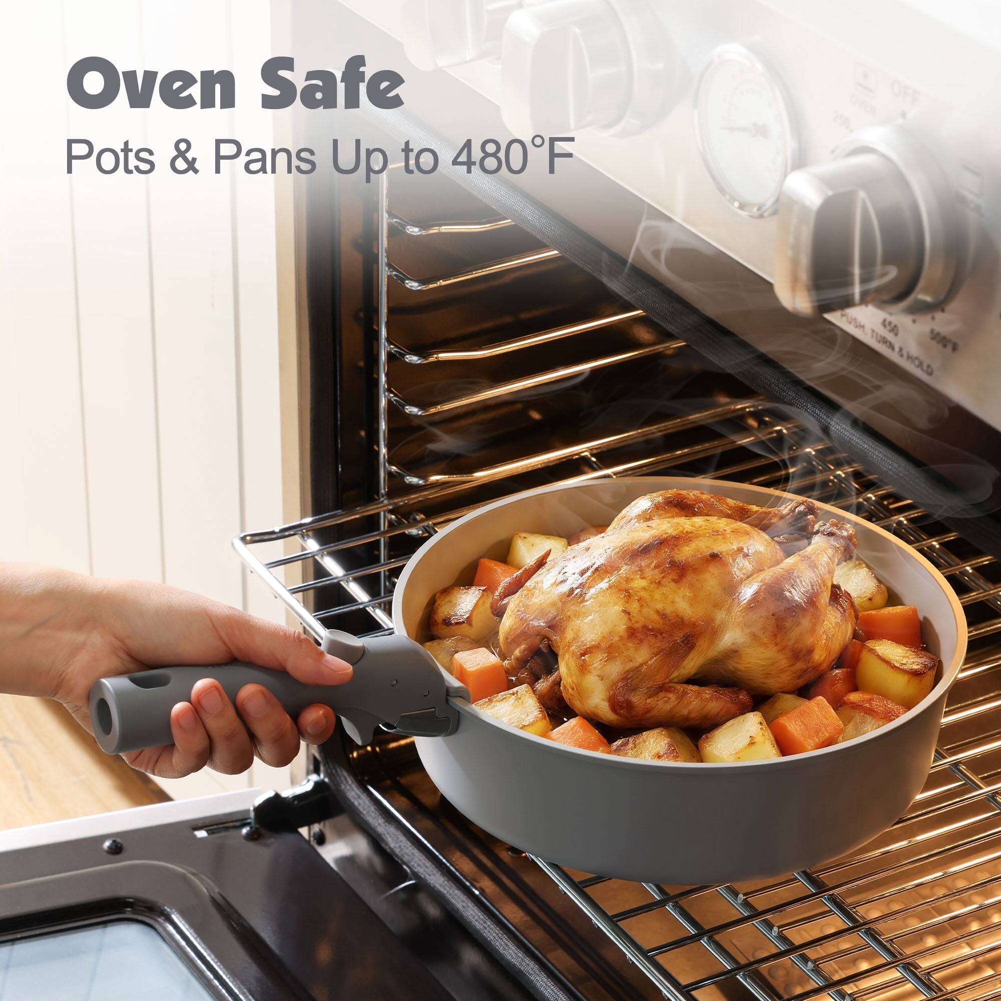 Oven Safe  
Pots & Pans Up to 480°F  

OFF  
TURN 450 500°F & HOLD