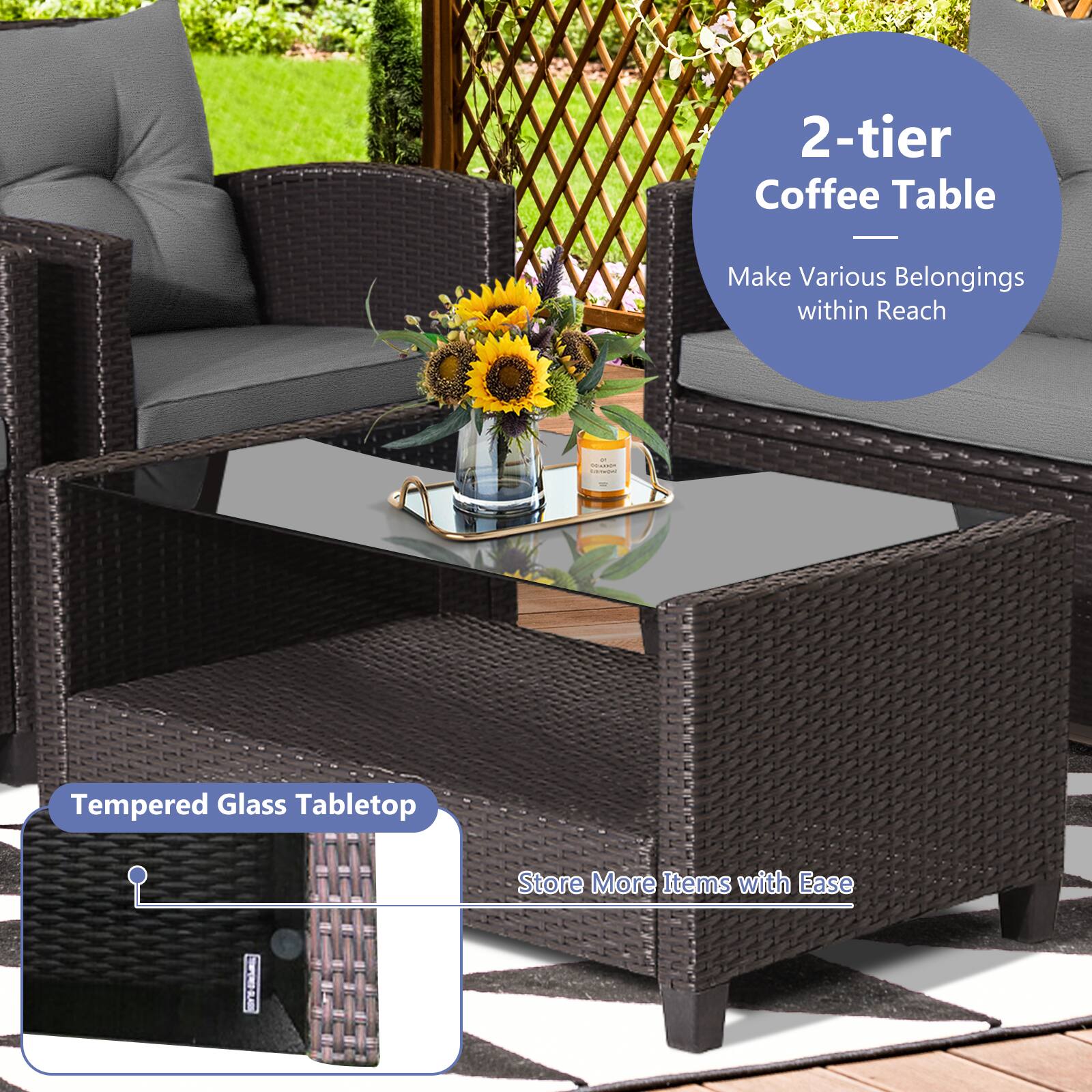 2-tier Coffee Table - Make Various Belongings within Reach - Tempered Glass Tabletop Store More Items with Ease