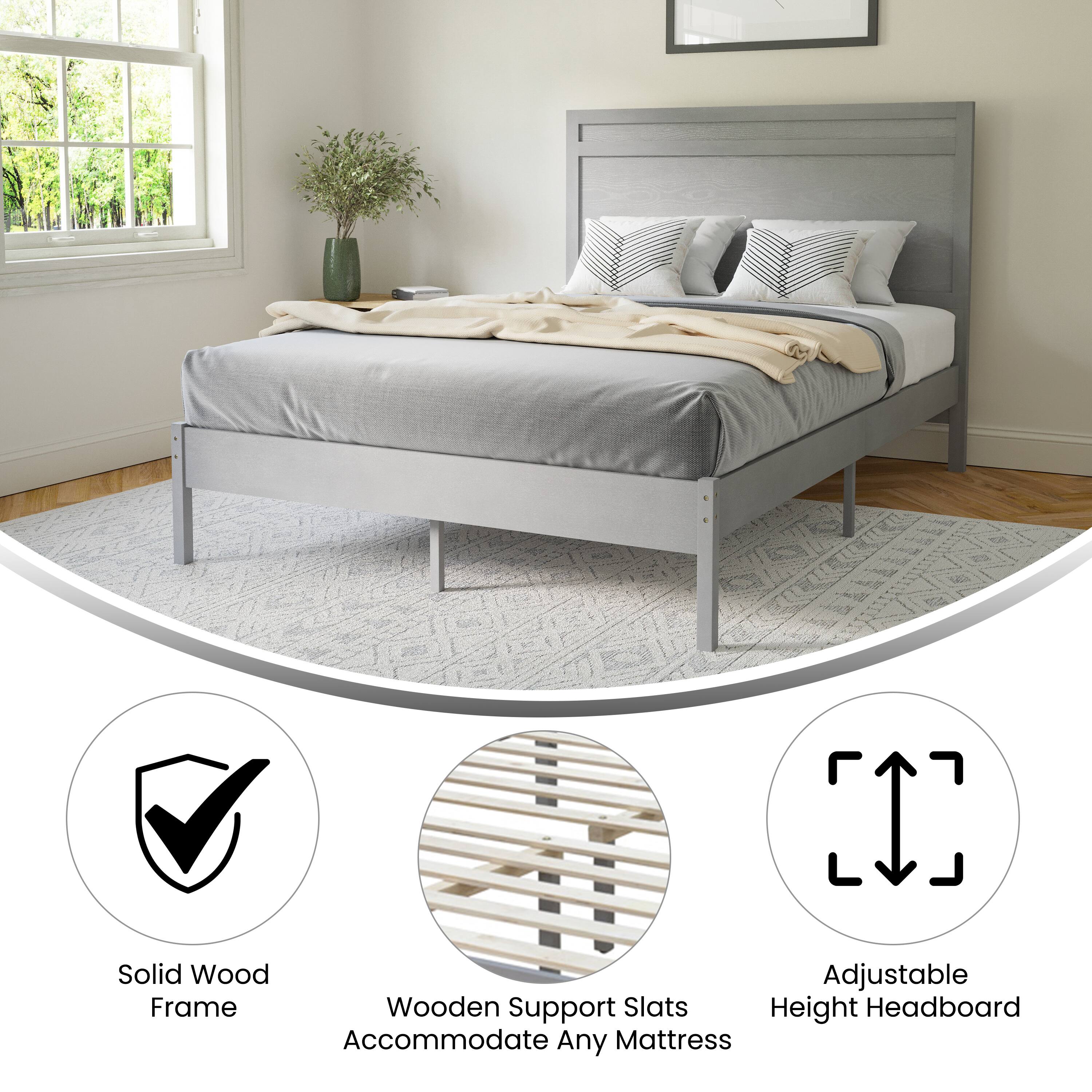 Solid Wood Adjustable Frame Wooden Support Slats Accommodate Any Mattress Height Headboard