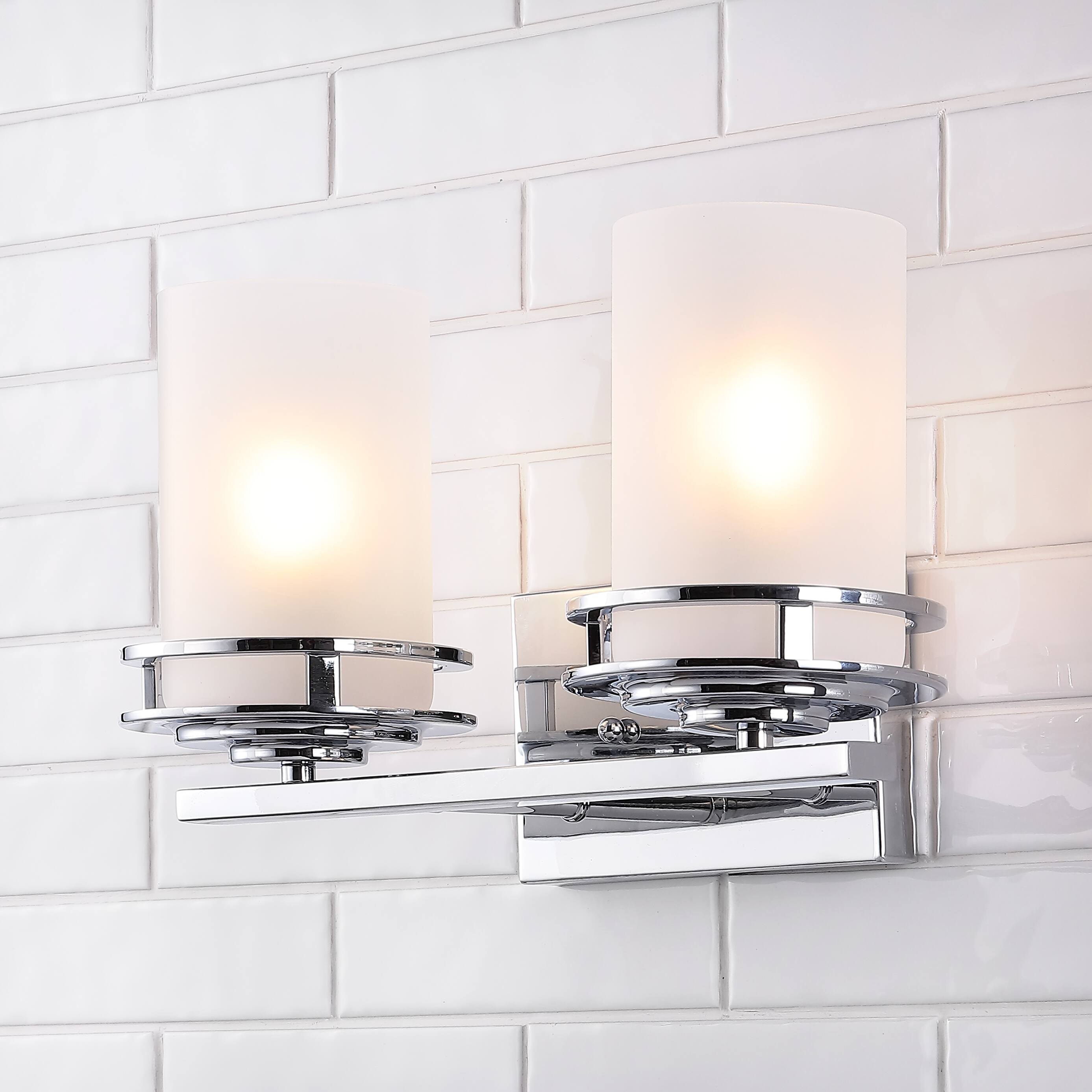 Alt View 1. Jonathan Y - Fairfax 14.25" 2-Light Metal/Frosted Glass Contemporary Glam LED Vanity Light, Chrome - Chrome.