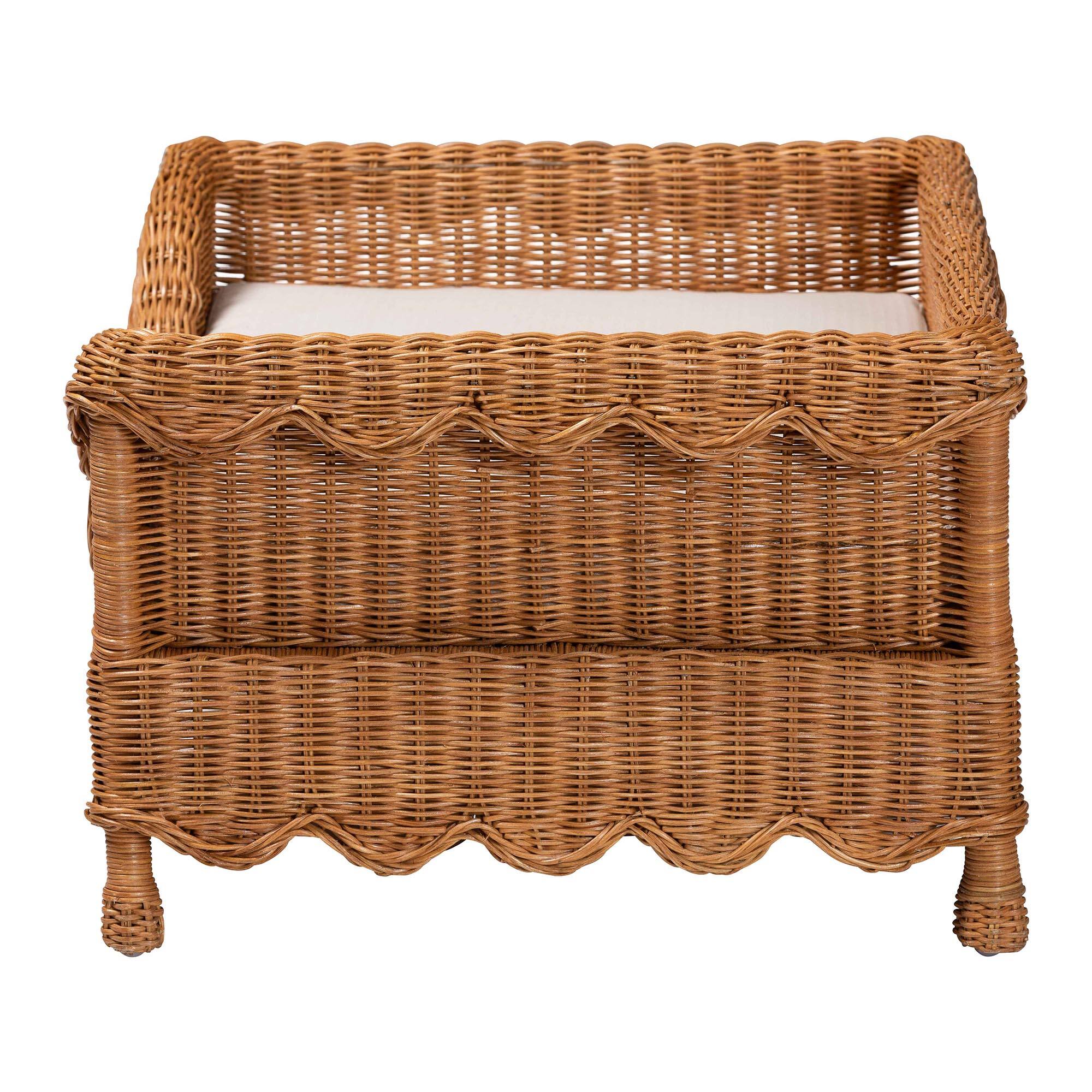 Left. bali & pari - Papina Natural Rattan Pet Bed - Handwoven Wicker Enclosed Lounge Bed for Dogs and Cats with Removable Cushion, 31.5" - Light Honey.