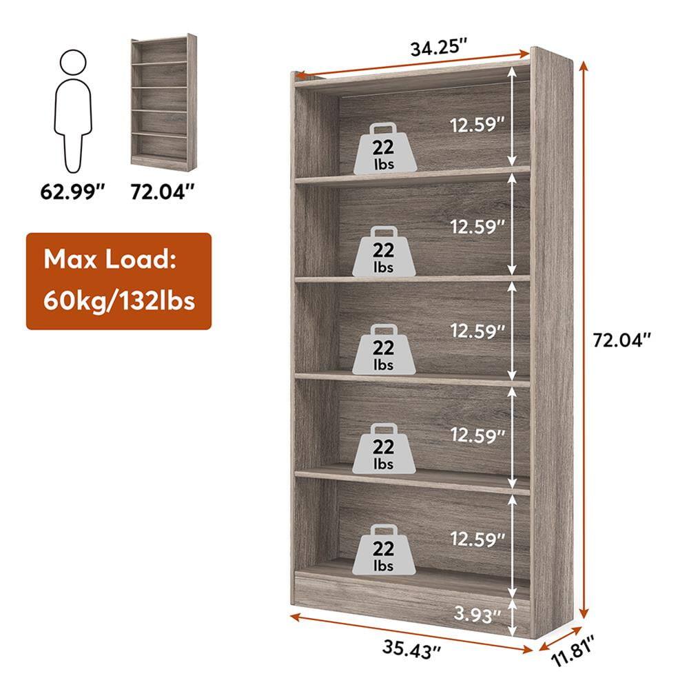 - Height: 72.04"
- Width: 34.25"
- Depth: 12.59"
- Max Load: 60kg/132lbs
- Shelf Load Capacity: 22 lbs
- Shelf Spacing: 12.59"
- Total Height with Person: 62.99"
- Bottom Shelf Height: 3.93"
- Bottom Shelf Width: 35.43"
- Bottom Shelf Depth: 11.81"