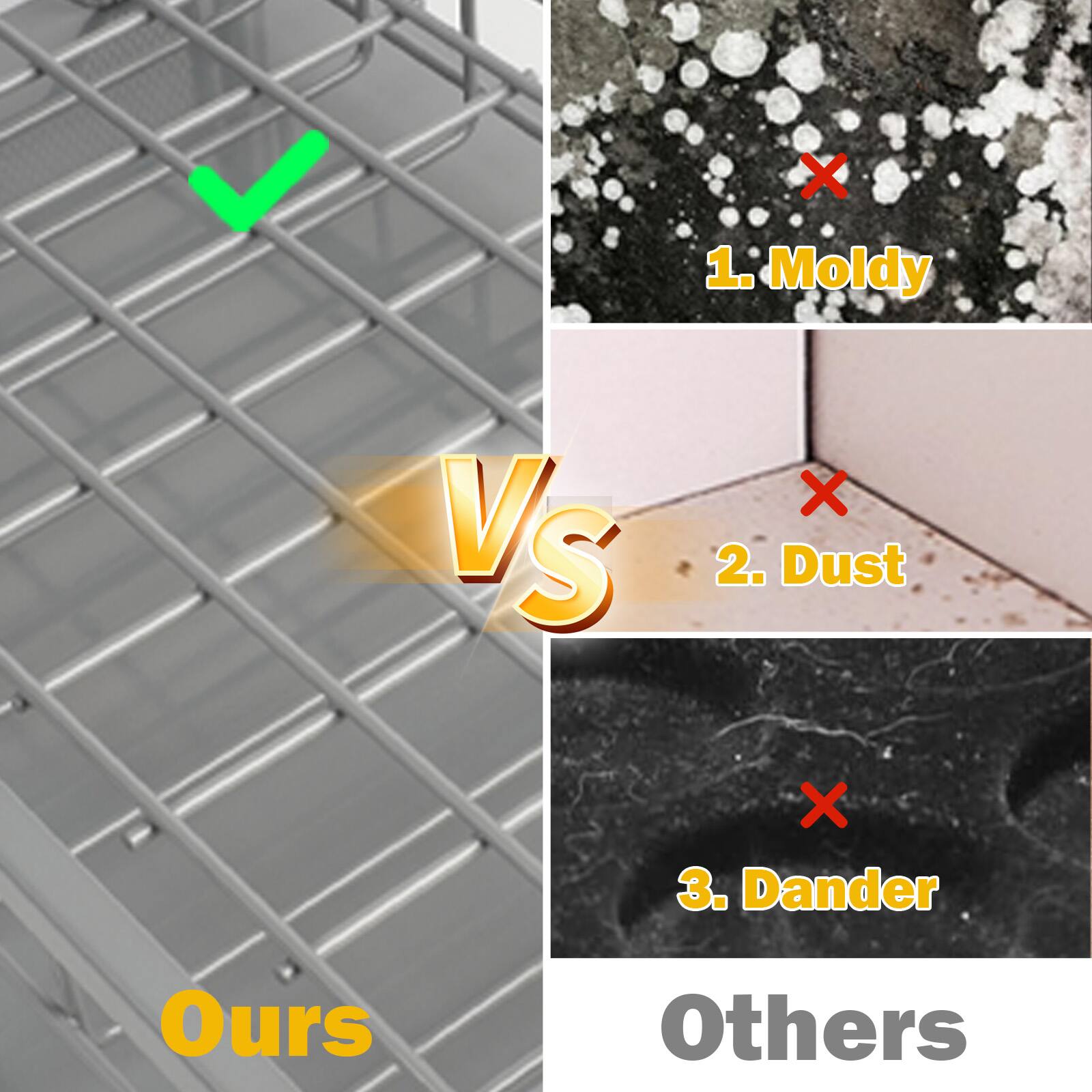 1. Moldy  
2. Dust  
3. Dander  

Ours  
Others