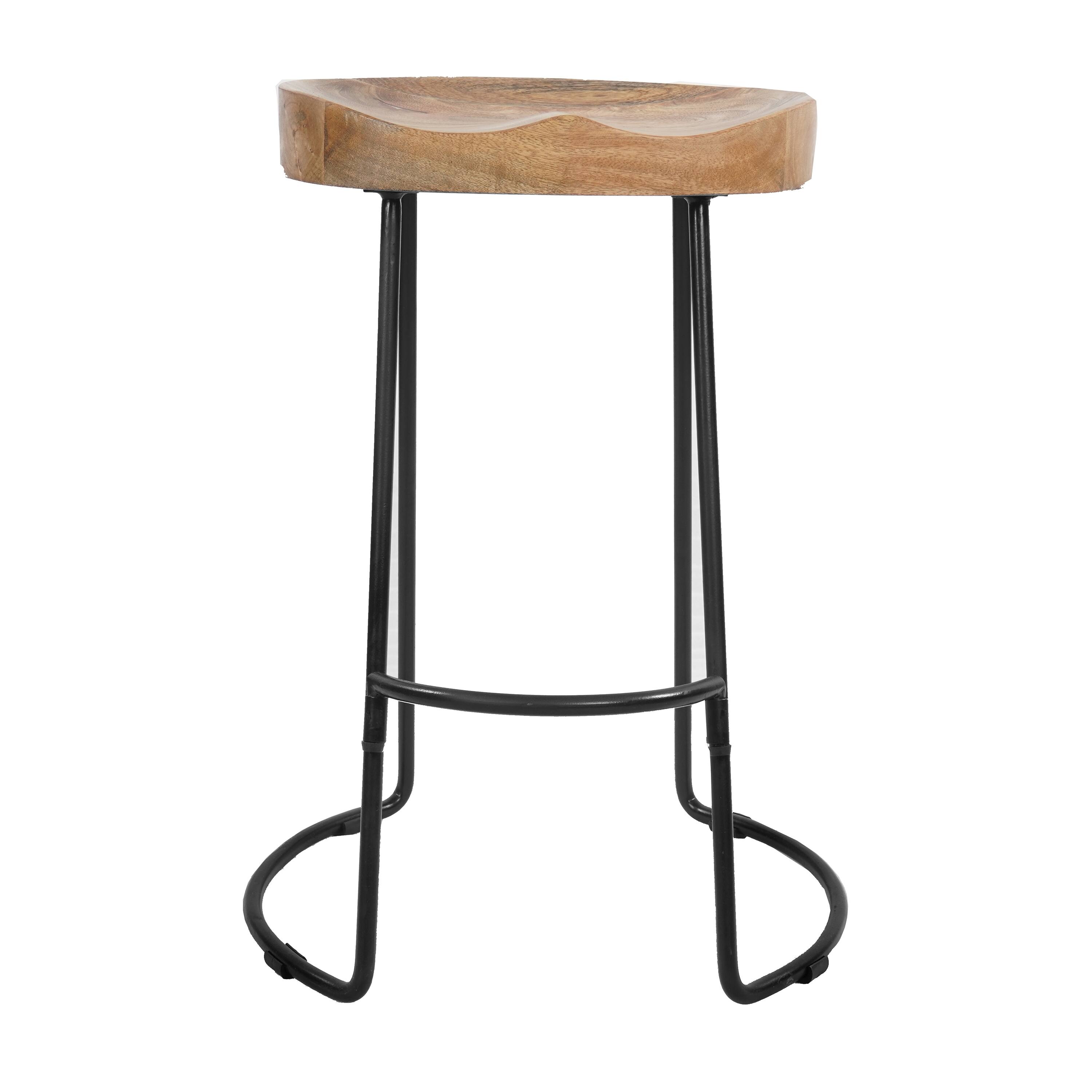 Alt View 3. Manhattan Lane - Ela 24 Inch Counter Height Stool, Mango Wood Saddle Seat, Iron Frame - Brown and Black.