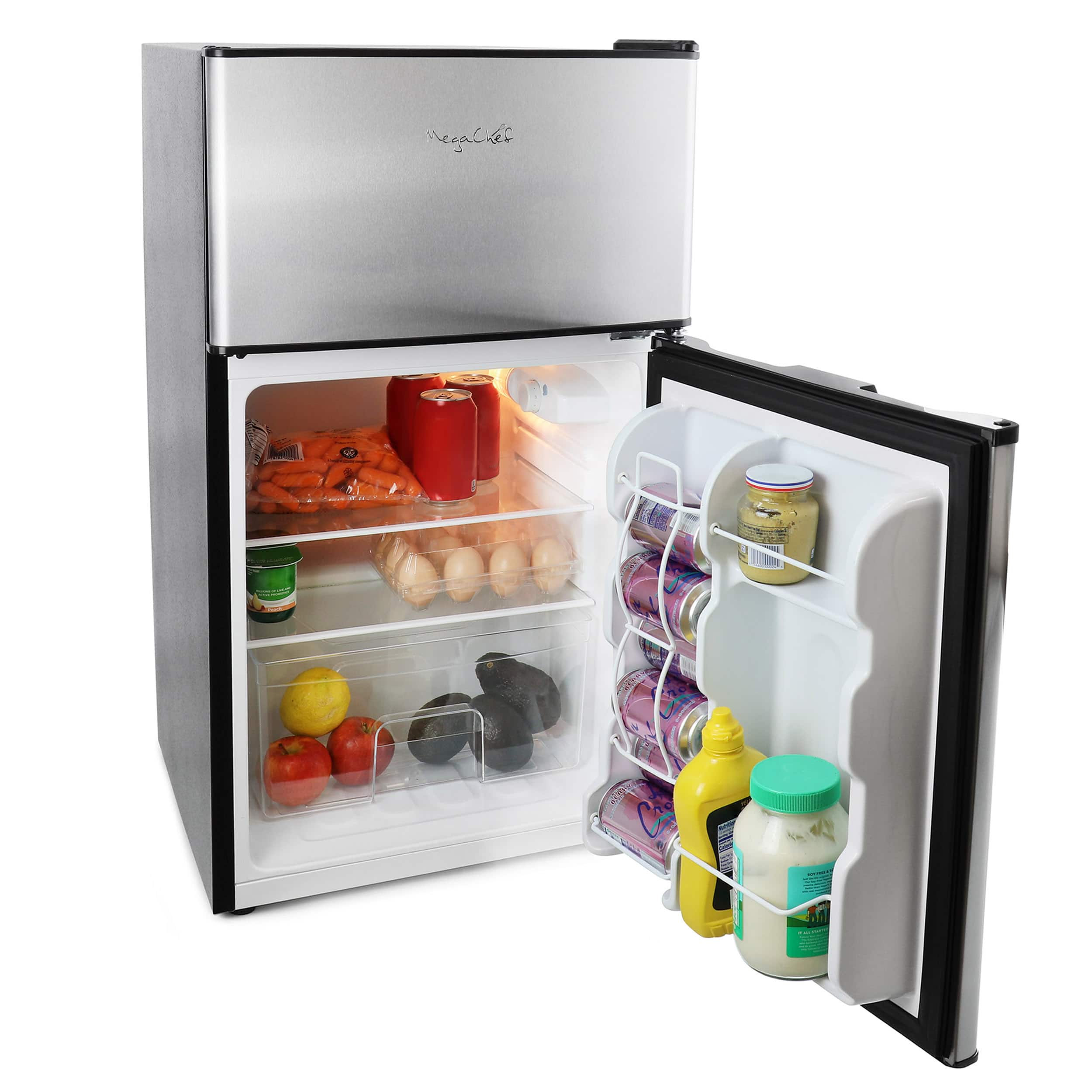 MegaChef - 3.2 Cubic Feet 2 Door Refrigerator/Freezer in Stainless Steel - Silver