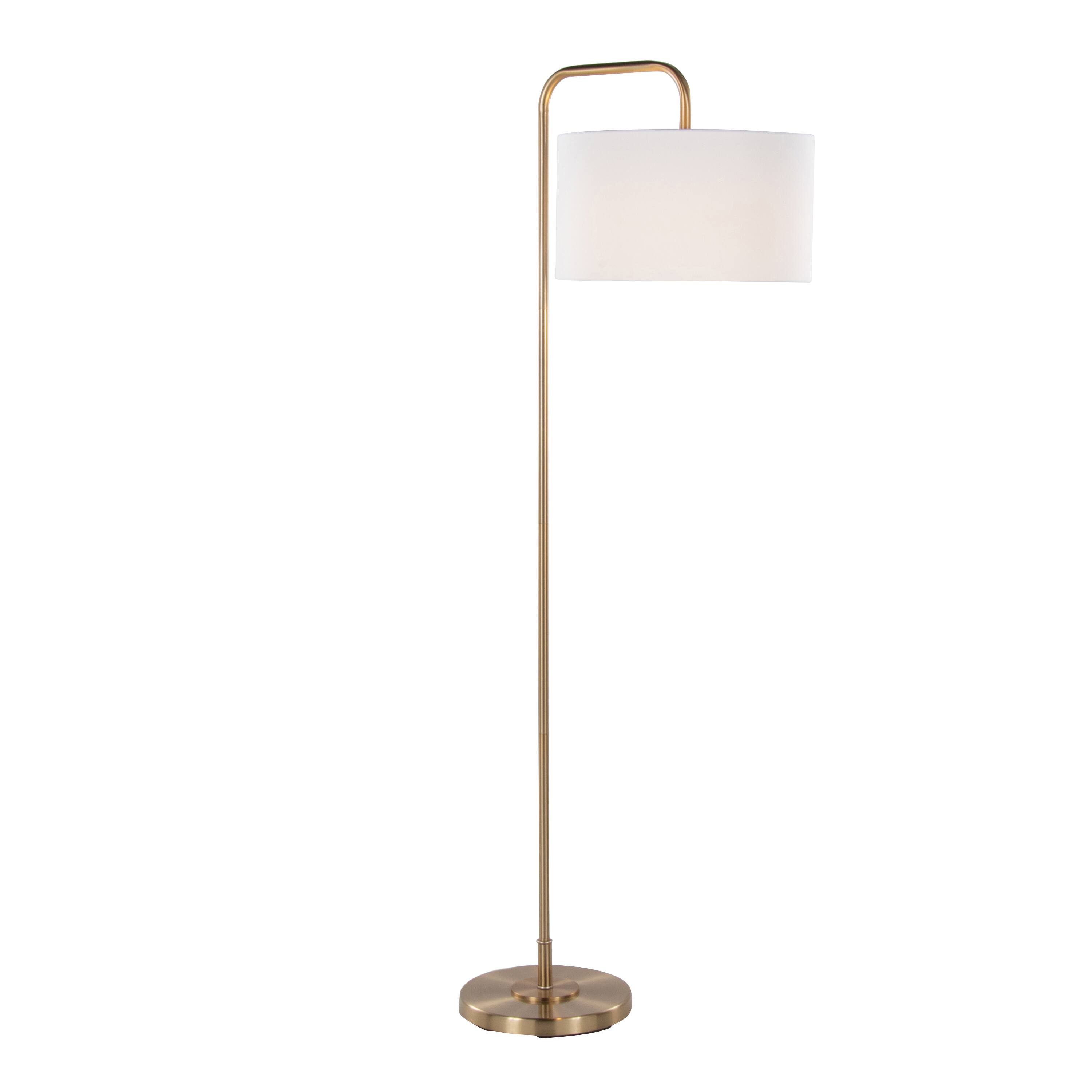 Angle. APRILSOUL - Puck 63.75in Contemporary Metal Floor Lamp in Gold Metal with White Linen Shade from Grandview Gallery by LumiSource - Gold.