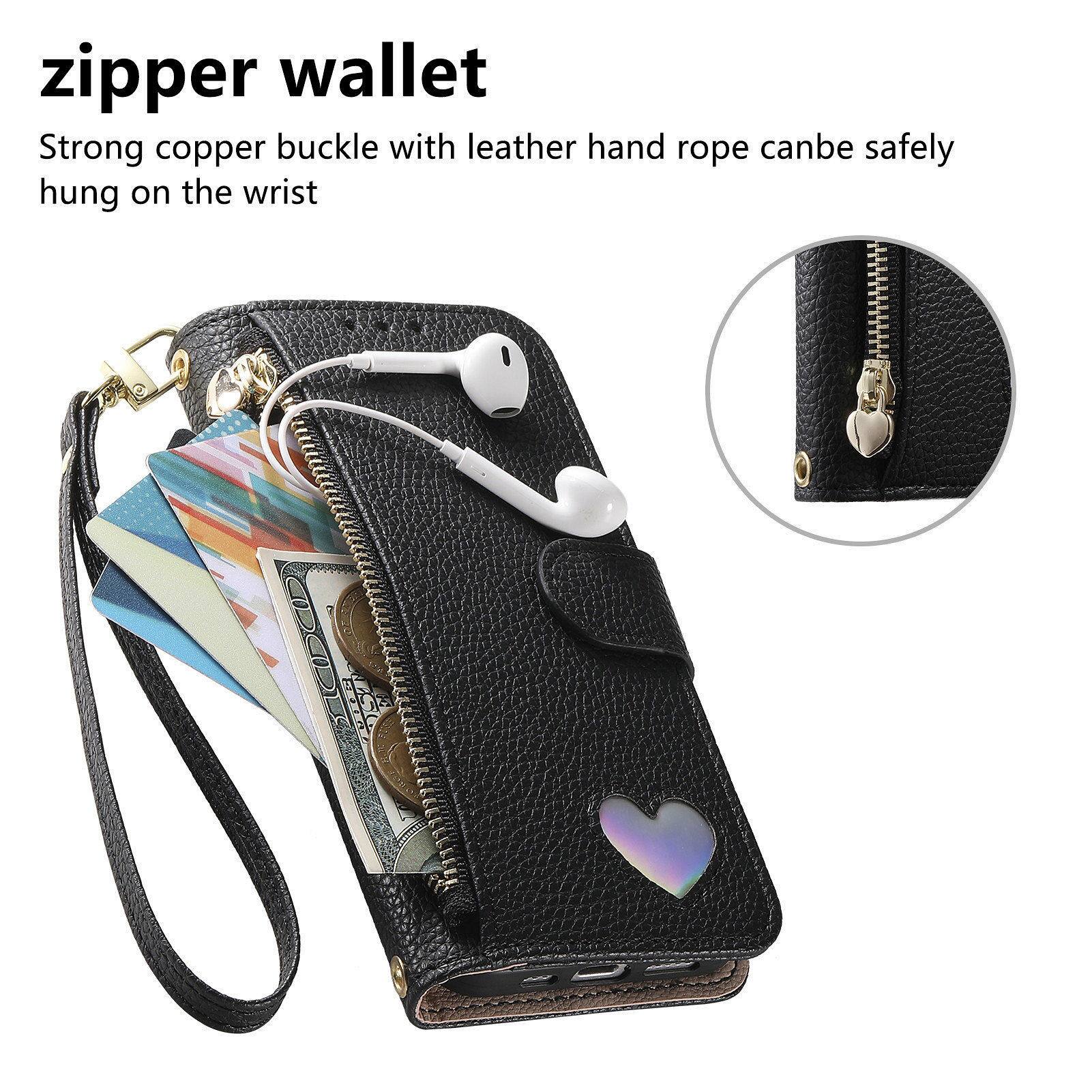 zipper wallet  
Strong copper buckle with leather hand rope can be safely hung on the wrist