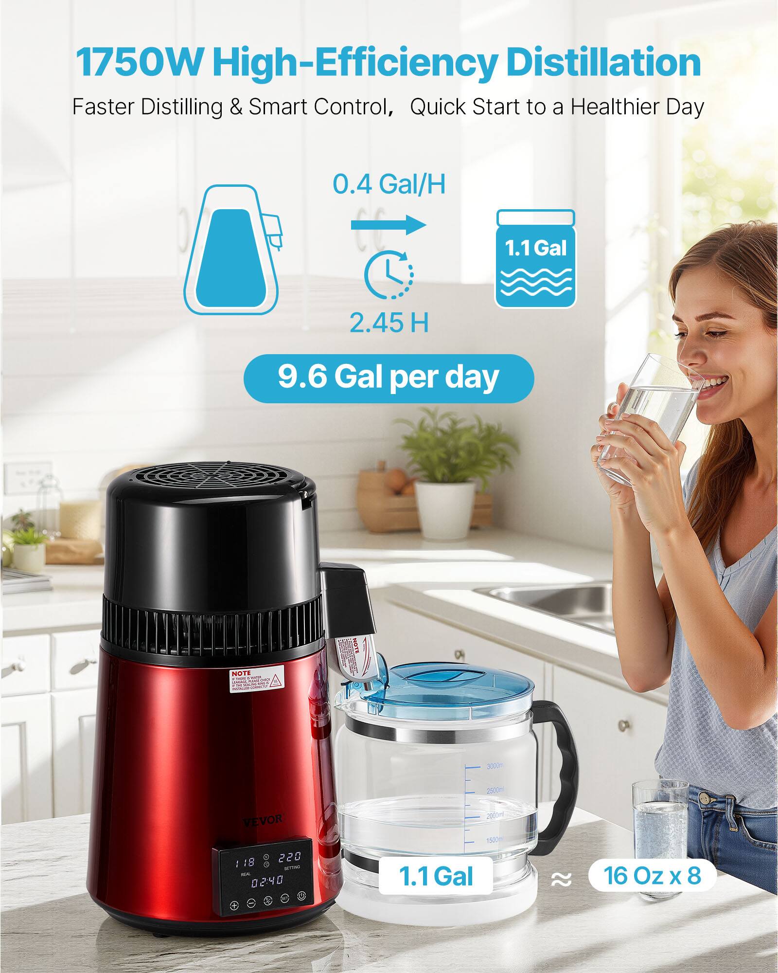 VEVOR Water Distiller, 4L 1.1 Gallon Pure Water Purifier Filter For ...