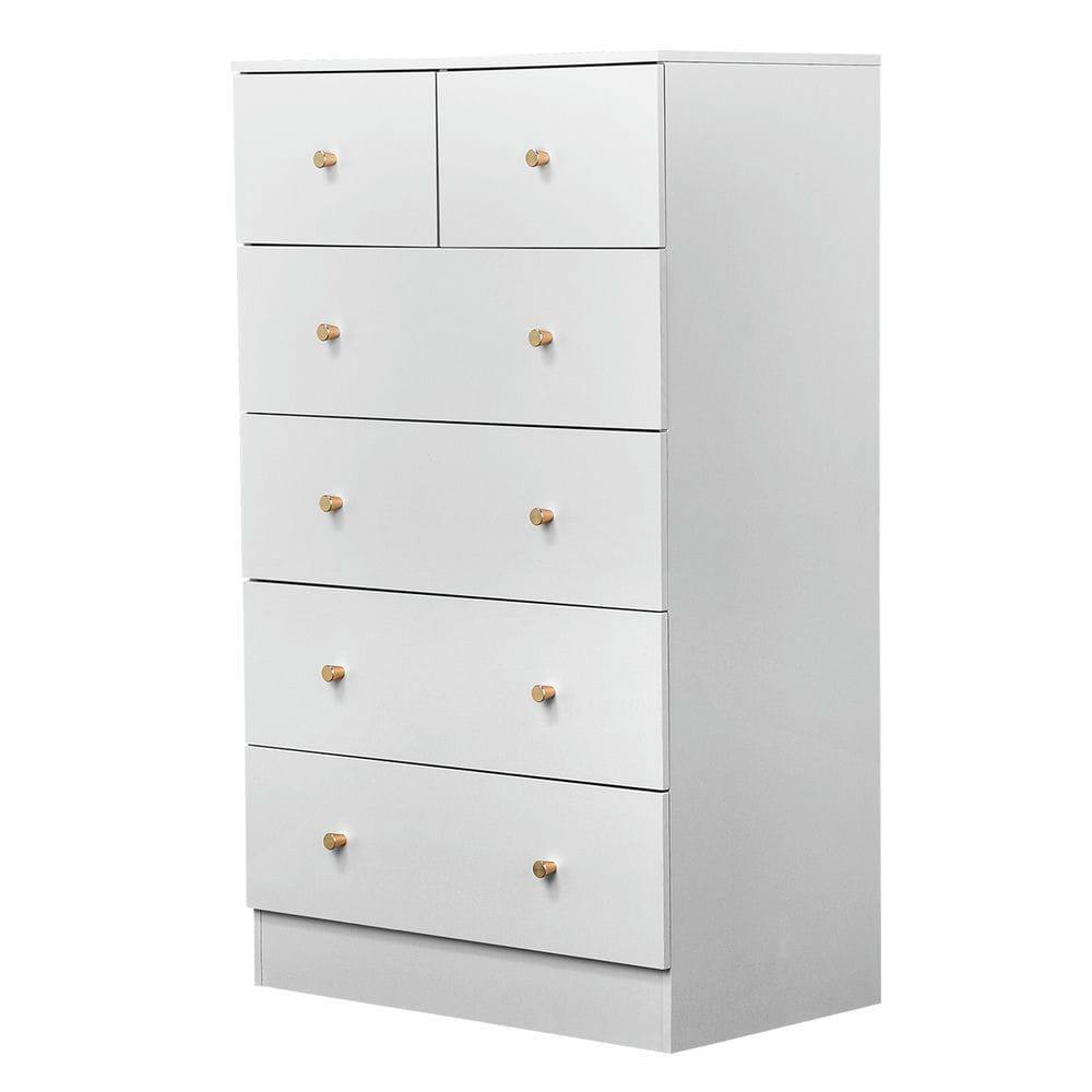 Alt View 5. Kadyn - 6-Drawer Cabinet, 4+2 Storage Dresser with Matte Gold Handles - White - White.
