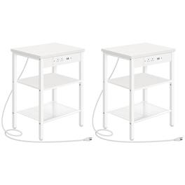 PO3TICJUNKI3 - End Table With Charging Station And Usb Port Side For Space 3-tier Nightstand Adjustable Shelf Living Room - White