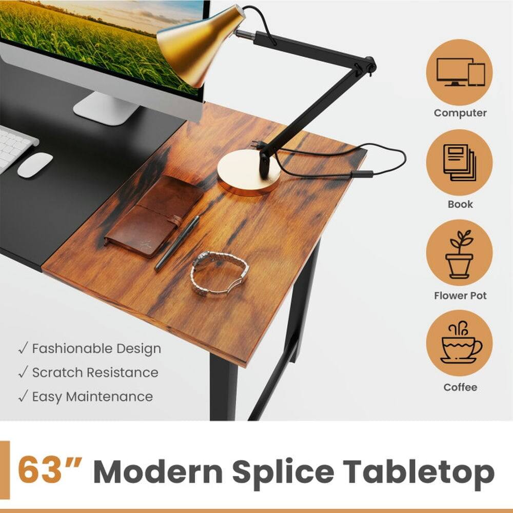 Computer Book Flower Pot Fashionable Design Scratch Resistance Easy Maintenance Coffee 63" Modern Splice Tabletop