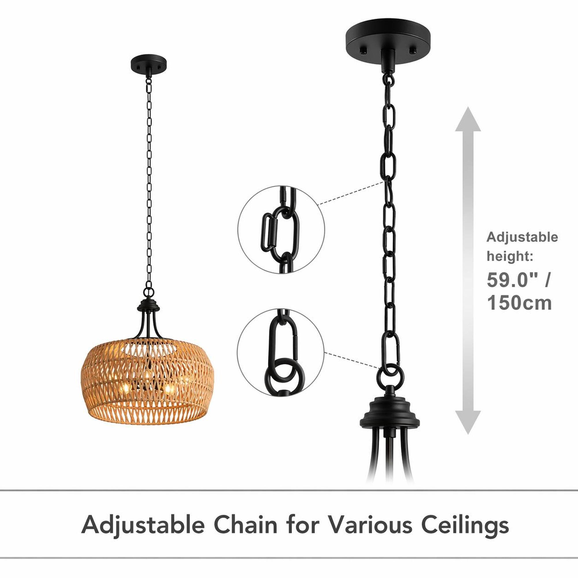 Adjustable height: 59.0" / 150cm  
Adjustable Chain for Various Ceilings