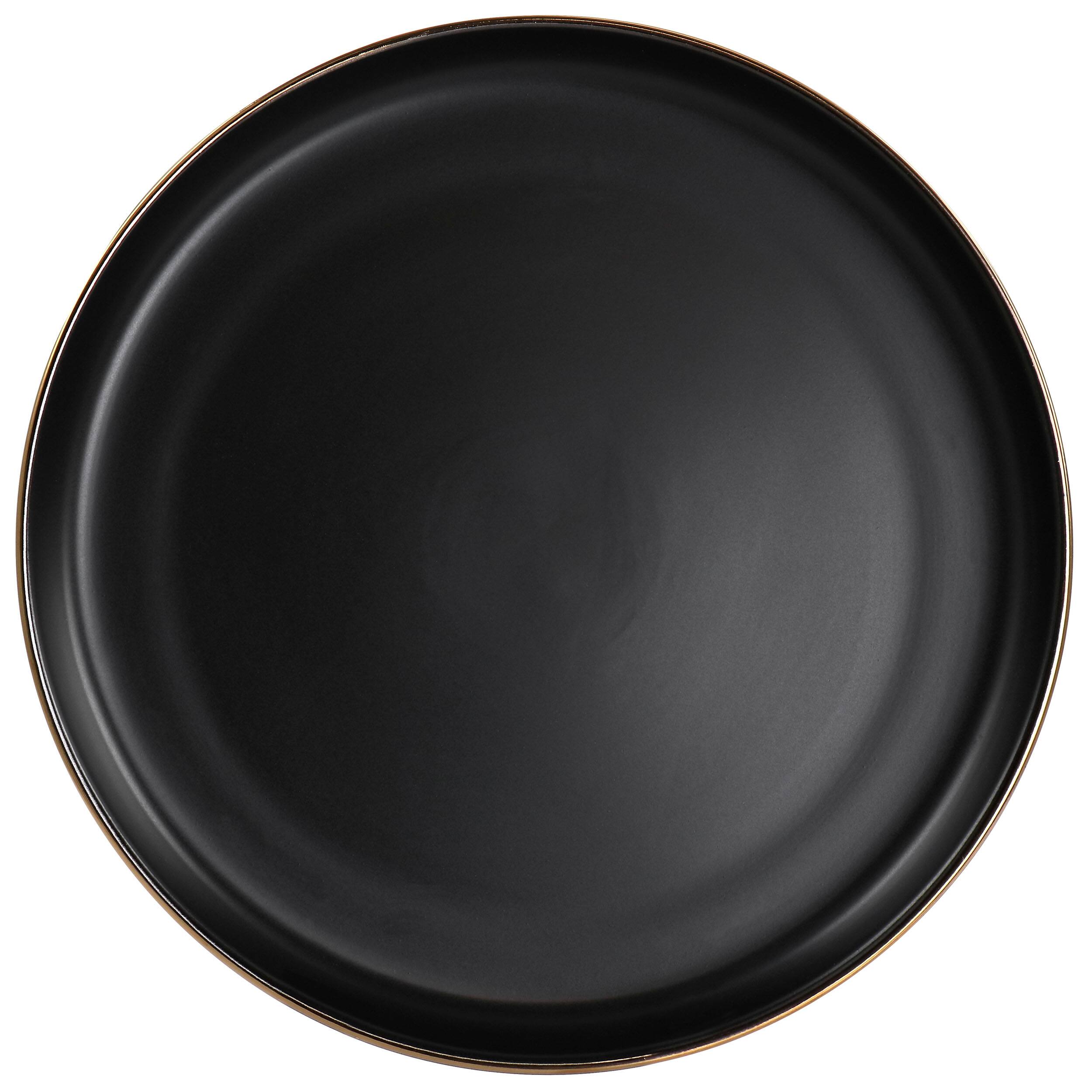 Alt View 3. Elama - Elama Paul 6 Piece Stoneware Dinner Plate Set in Matte Black with Gold Rim - Black.
