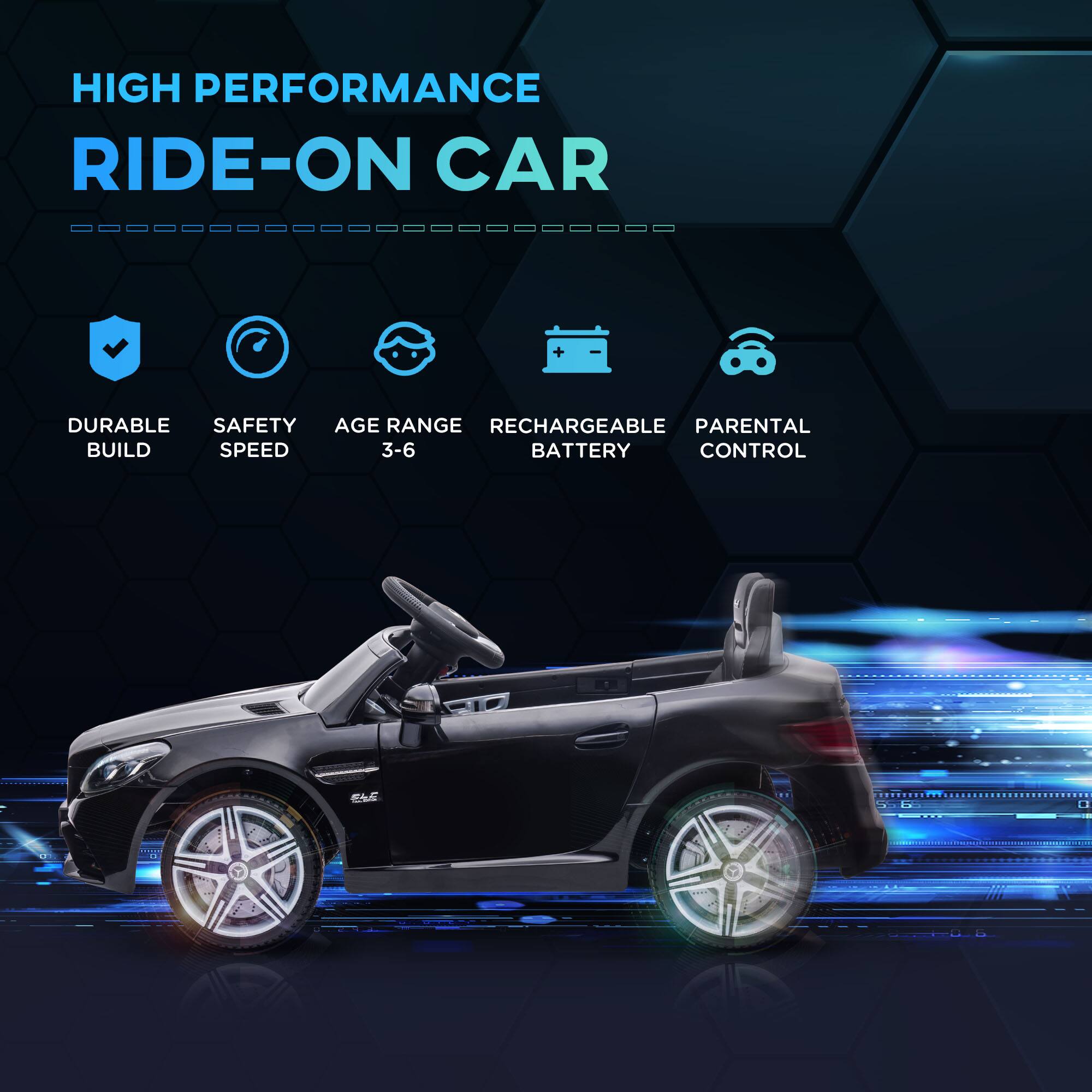 HIGH PERFORMANCE RIDE-ON CAR

- DURABLE BUILD
- SAFETY SPEED
- AGE RANGE 3-6
- RECHARGEABLE BATTERY
- PARENTAL CONTROL