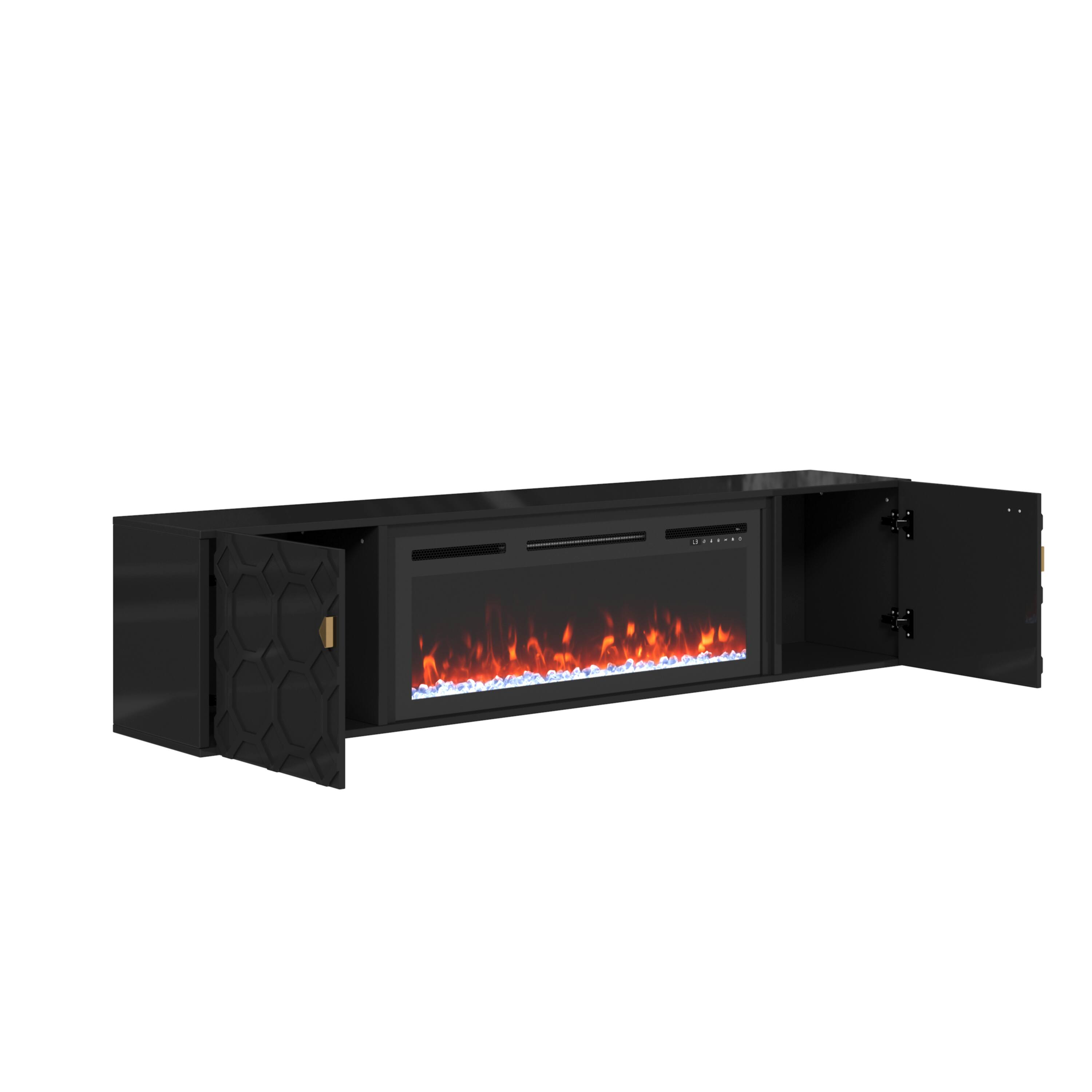 Angle. APRILSOUL - 67 inch Black Media TV Stand in High Gloss Paint MDF - Black.