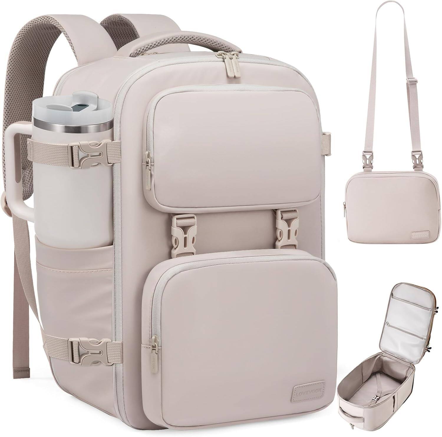 Front. Live At Space - LOVEVOOK Travel Backpack Women Carry Flight Approved Laptop, Waterproof Personal Business Weekender Daypack... - Beige Gray-17.3inch-40L.