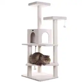 Armarkat - Ivory 57 High Real Wood Cat Tree Fleece Covered Cat Climber - Beige