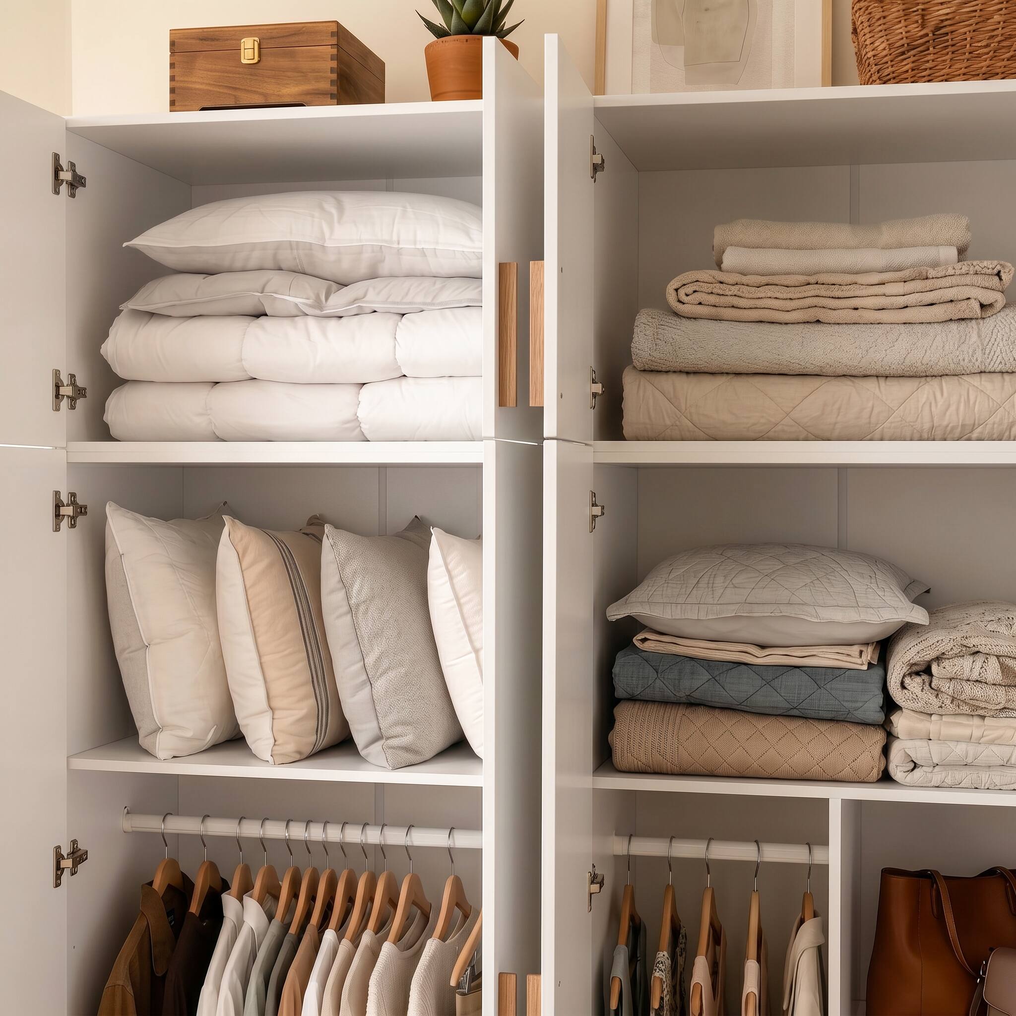 Alt View 4. Famapy - 90.6" Tall 4-Door Wardrobe Armoire with Top Cabinets,Large Capacity Bedroom Closet Organizer with Hanging Rod & Shelves. - White.