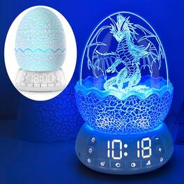 DORLUKFU - Novelty Alarm Clock with Sunrise Simulation Egg lamp, 20 Soothing Sounds Bluetooth Speaker, Portable Touch - Dragon