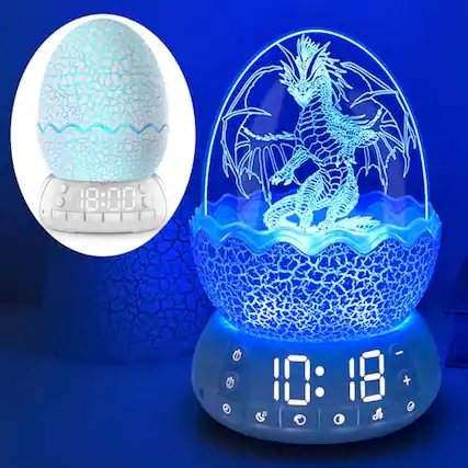 Front. DORLUKFU - Novelty Alarm Clock with Sunrise Simulation Dragon Egg lamp, 20 Soothing Sounds Bluetooth Speaker, Portable Touch - Dragon.
