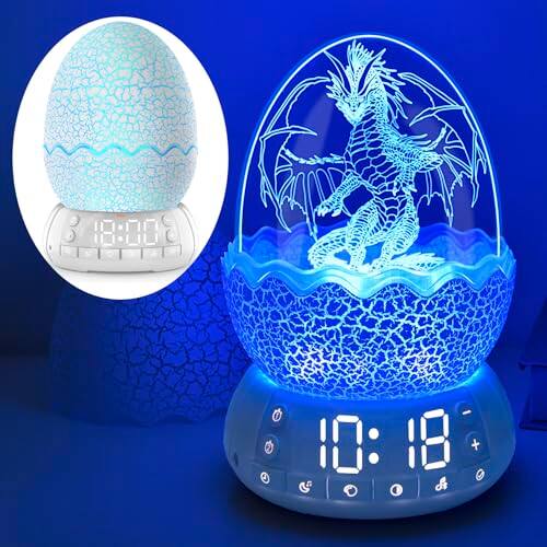 Front. DORLUKFU - Novelty Alarm Clock with Sunrise Simulation Dragon Egg lamp, 20 Soothing Sounds Bluetooth Speaker, Portable Touch - Dragon.