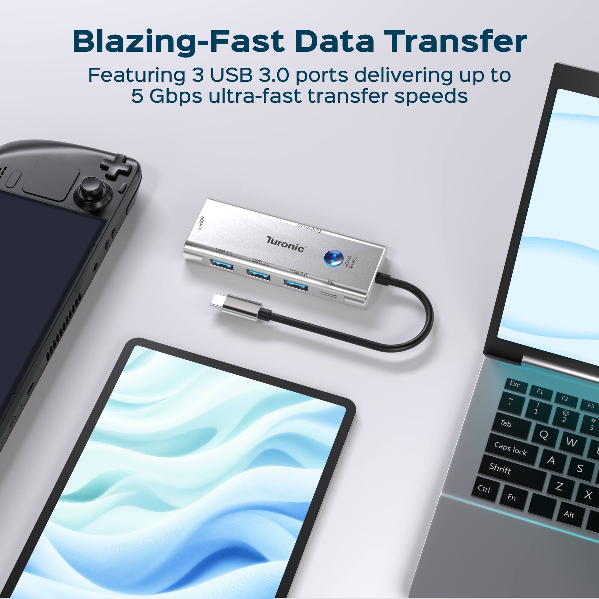 Blazing-Fast Data Transfer  
Featuring 3 USB 3.0 ports delivering up to 5 Gbps ultra-fast transfer speeds