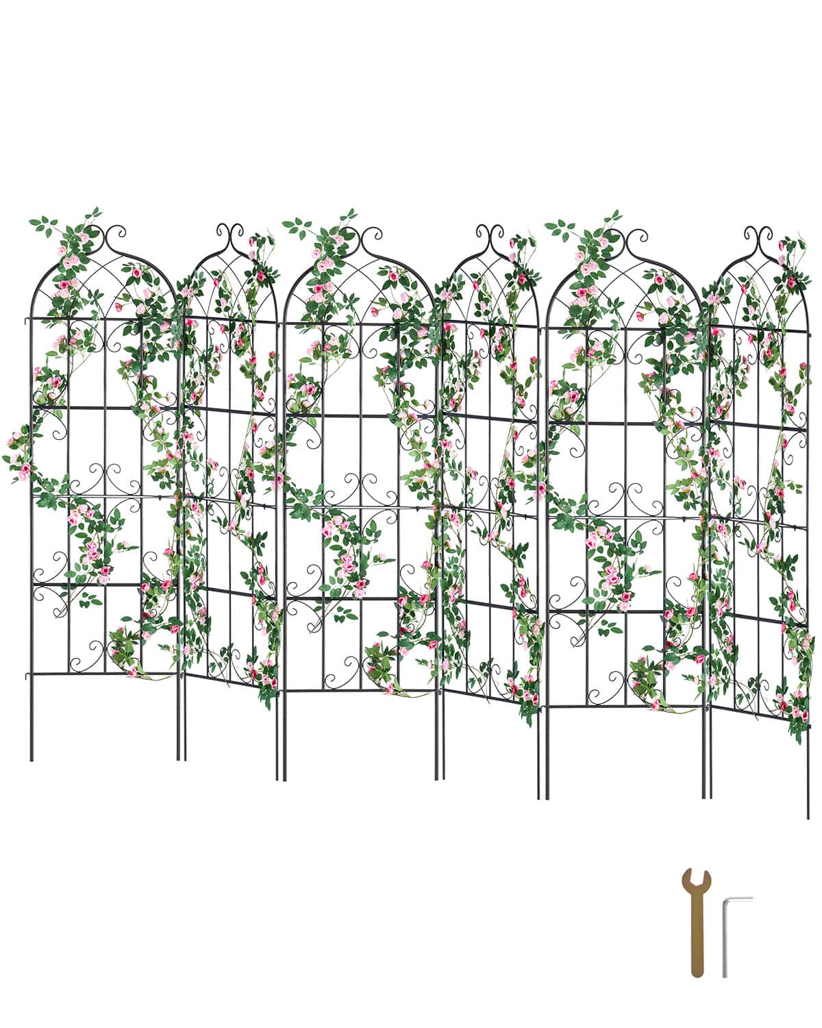 VEVOR - Garden Trellis for Climbing Plants, 71 x 20 in, 6 Packs Rustproof Metal Garden Flower Trellis, Outdoor Climbing Trellis - Black