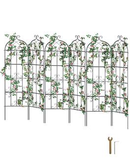 VEVOR - Garden Trellis for Climbing Plants, 71 x 20 in, 6 Packs Rustproof Metal Garden Flower Trellis, Outdoor Climbing Trellis - Black