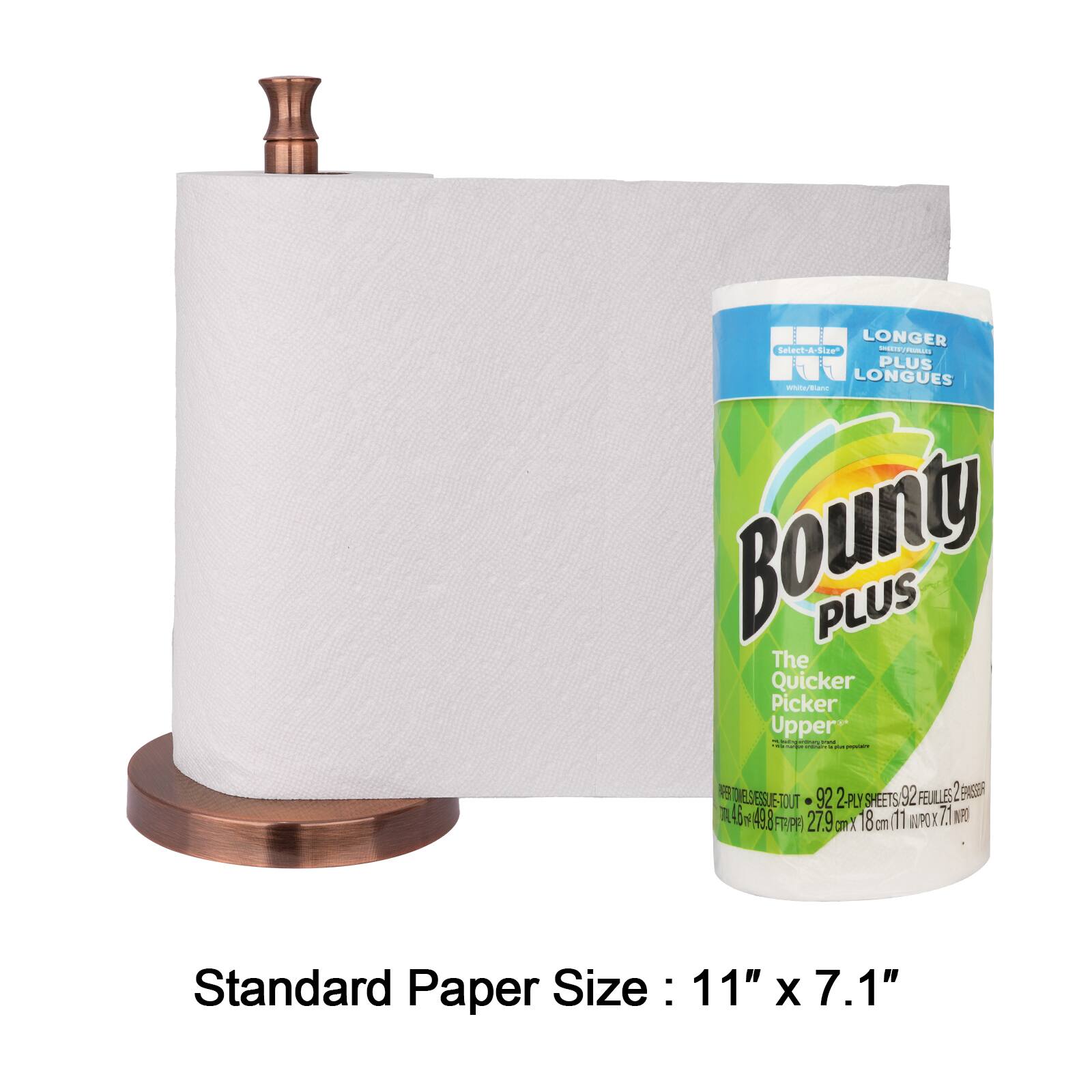 LONGER PLUS LONGUES  
Bounty PLUS  
The Quicker Picker Upper  
92 SHEETS 92 FEUILES 2 PLI  
Standard Paper Size: 11" x 7.1"