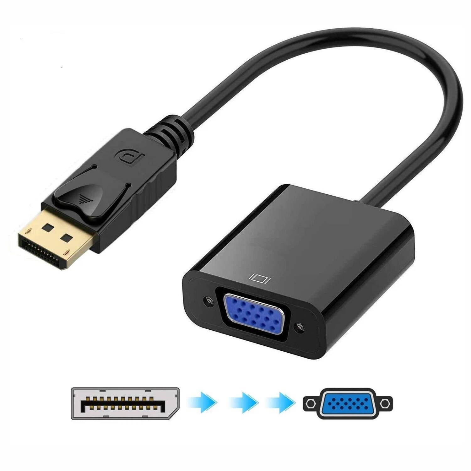 Angle. Stock Preferred - DisplayPort to VGA Female Converter Adapter Cable - Black.