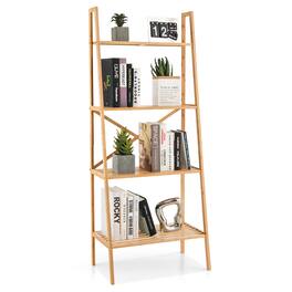 Gymax - 4-Tier Bamboo Ladder Bookshelf 58'' Display Shelf Storage Rack Plant Flower Stand - Natural