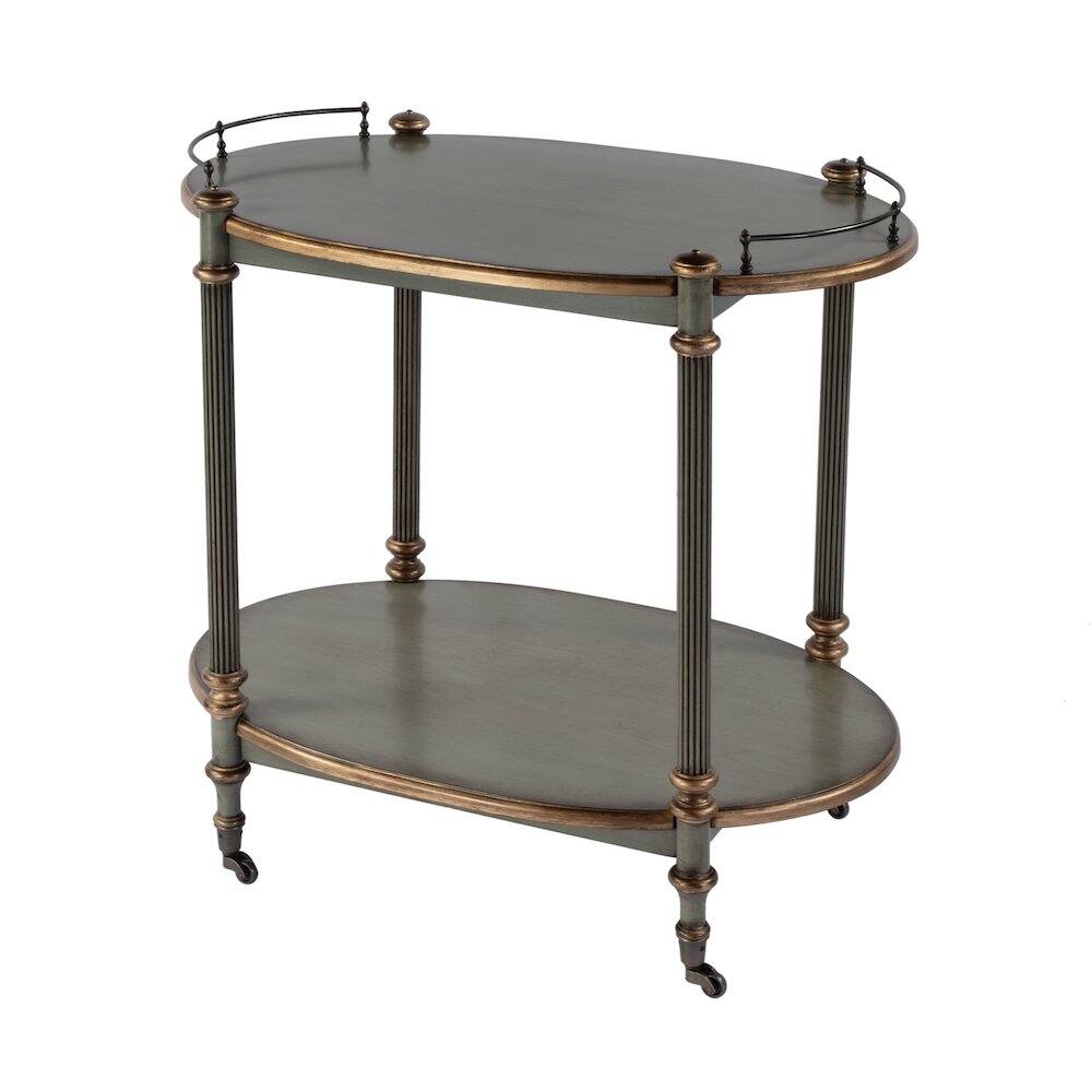 Back. Butler Specialty - 31 in. W Rectangular Wood 2 Tier Bar/Serving Cart on Casters - Pastel Green.