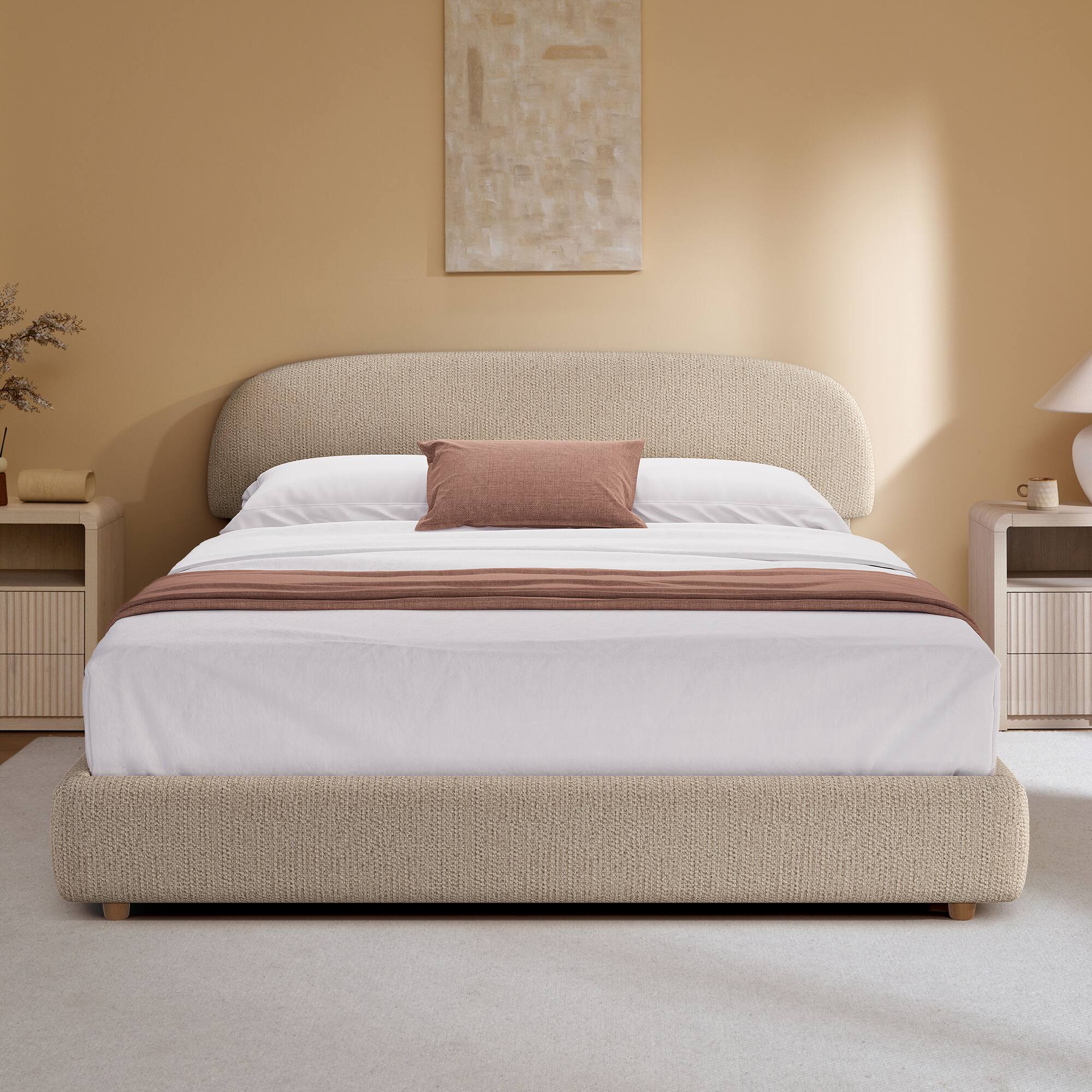 Alt View 2. ModernMate - Upholstered Platform Bed with Adjustable Headboard, Hydraulic Lift Storage Bed - Brown.