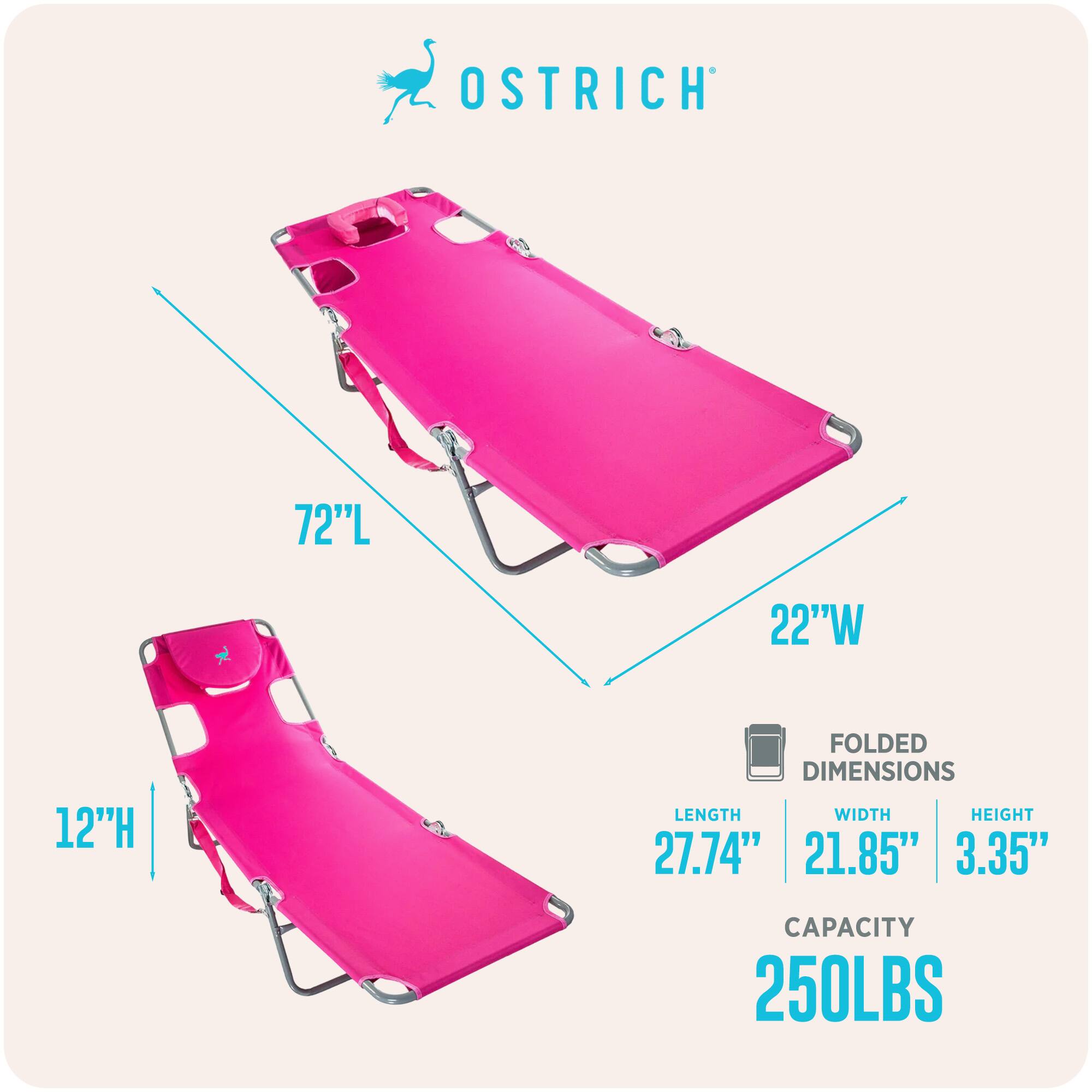 OSTRICH  
72"L x 22"W x 12"H  
FOLDED DIMENSIONS:  
Length: 27.74"  
Width: 21.85"  
Height: 3.35"  
Capacity: 250LBS