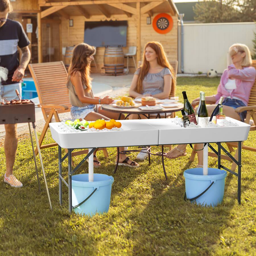Ice Table Short Gymax 5 FT Foldable Ice Table w/Double Sink Detachable Table Skirt ...